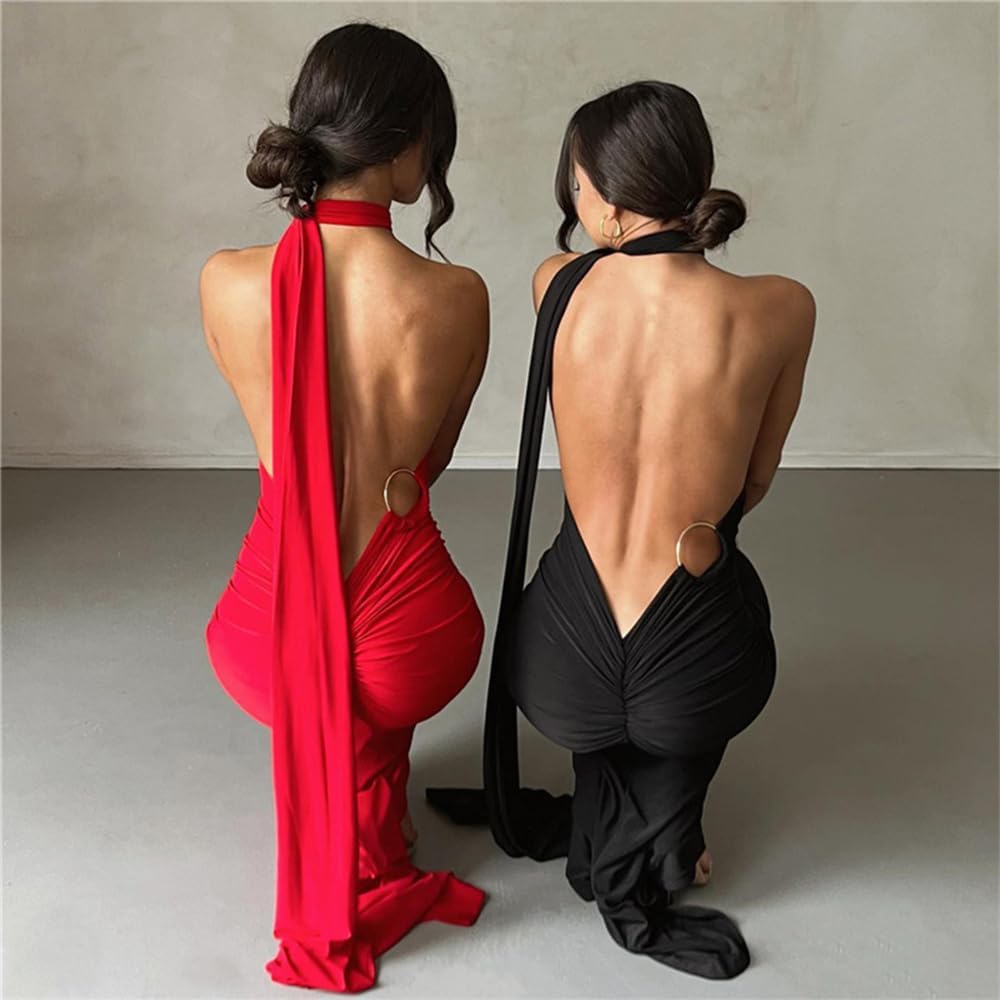 Women Sexy Backless Dress Bodycon Sleeveless Open Back Maxi Dress Formal Cocktail Wedding Guest