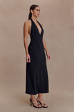 Genie Slinky Halter Midi Dress Black