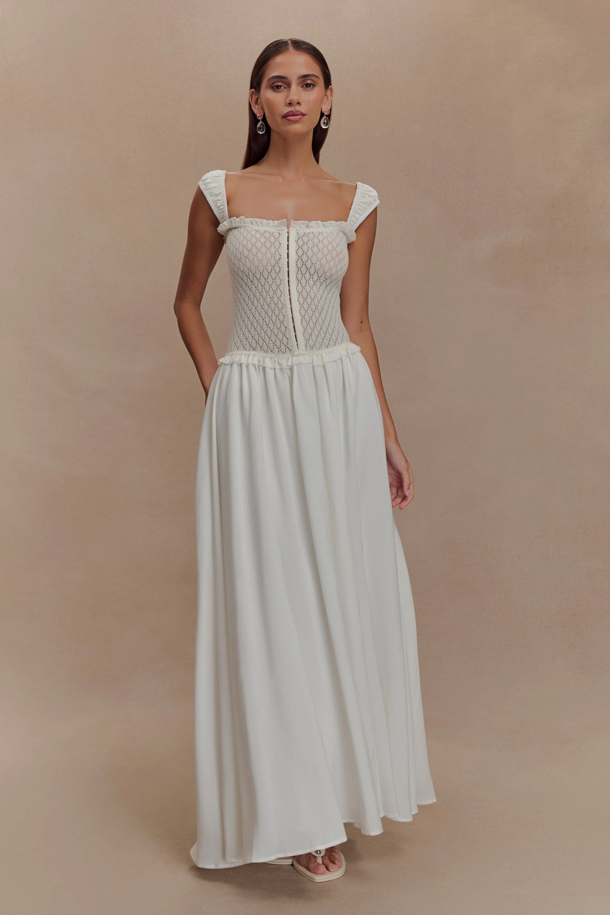 Tahlia Pointelle Knit Midi Dress White