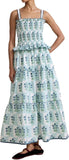 Women Floral Maxi Dress Sleeveless Smocked Ruffle Flowy Boho Sundress with Pockets Summer Vacation