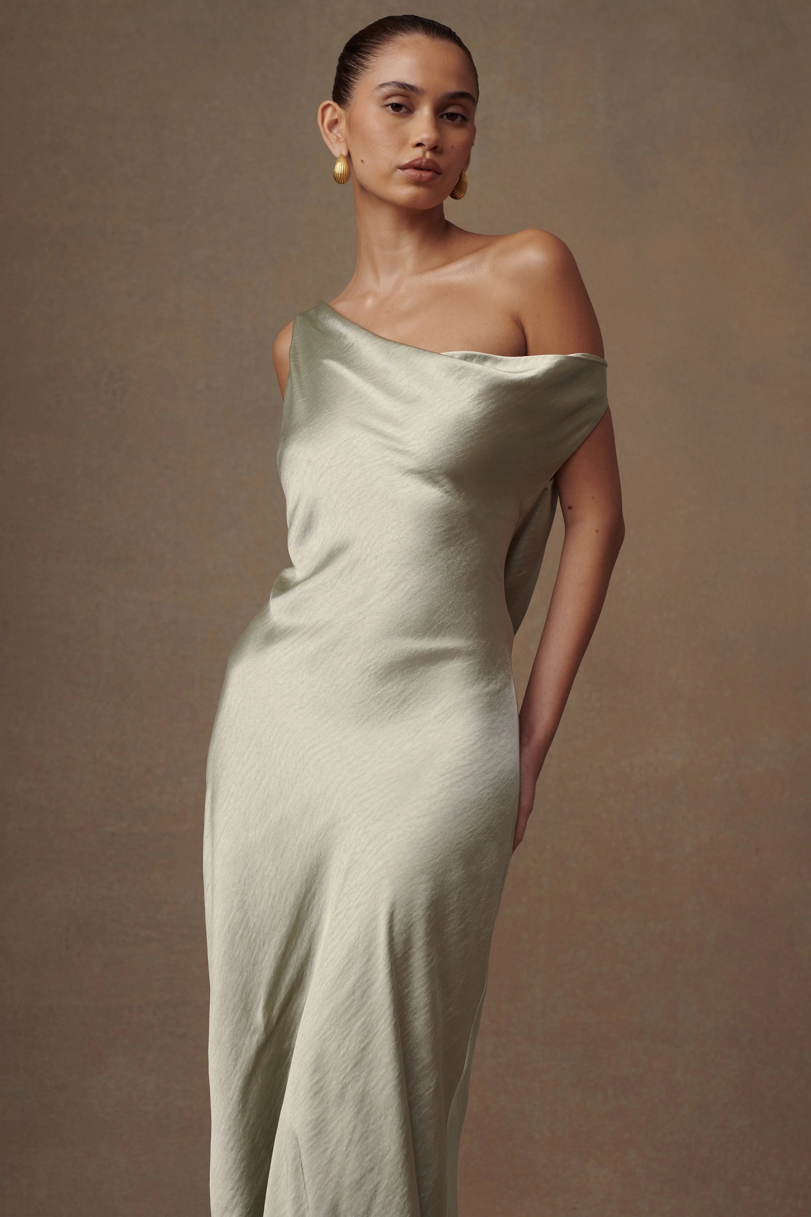 Yvette Slip Maxi Dress With Asymmetrical Hem Sage