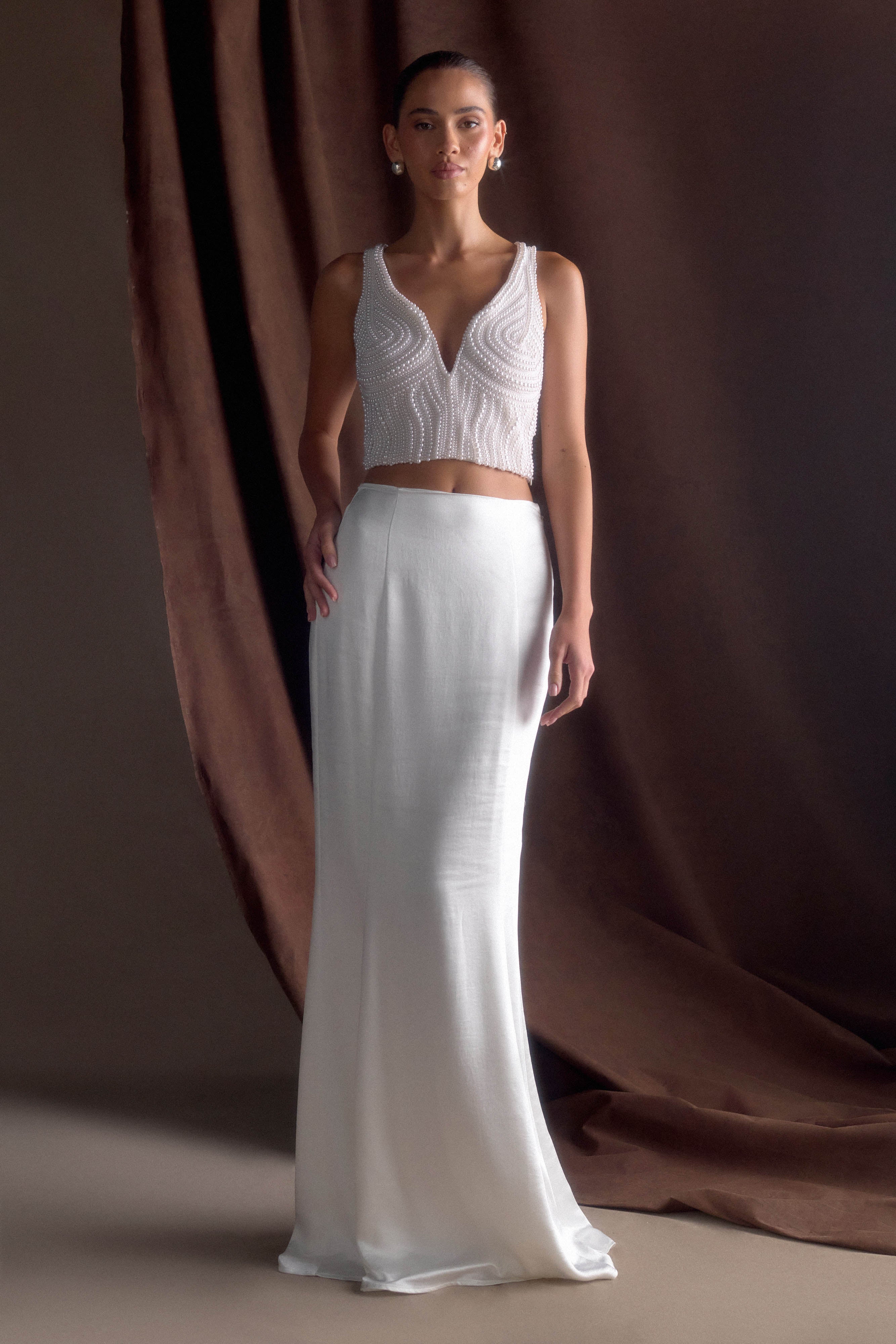 Khloe Satin Fishtail Maxi Skirt White
