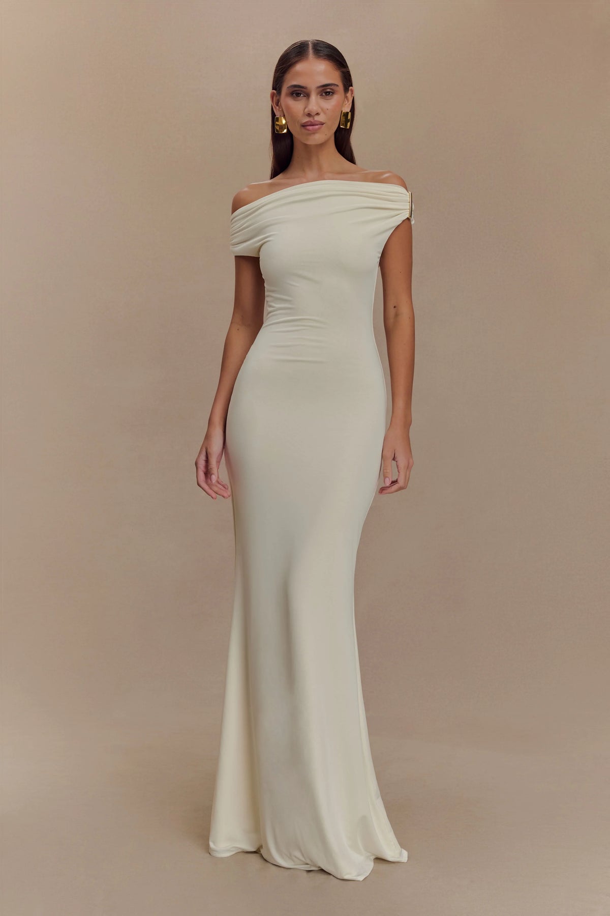 Kinsley Slinky Maxi Dress With Hardware Ivory