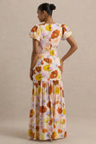 Ginny Bright Floral Print Puff Sleeve Split Maxi Dress