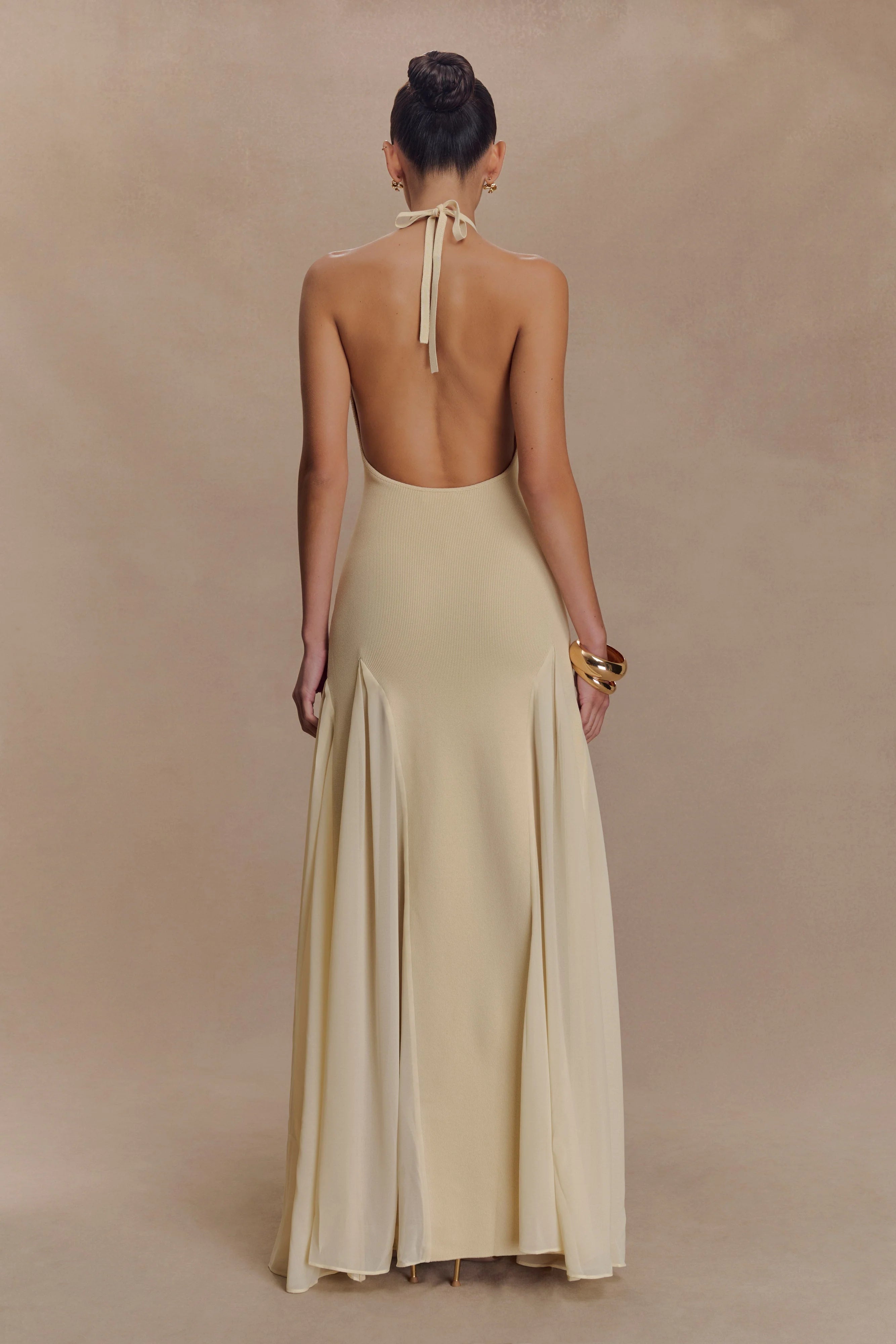 Soleil Knit And Mesh Halter Maxi Dress Cream