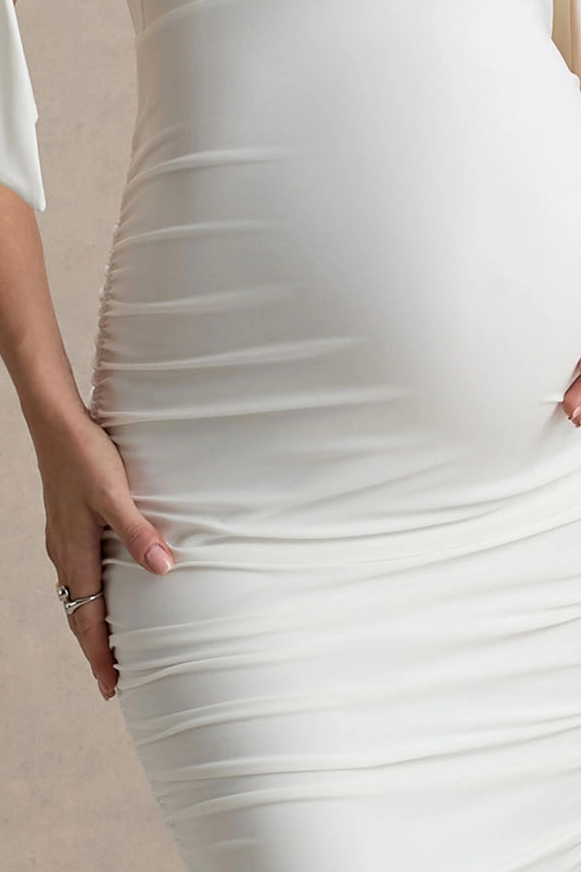 Chandelier White Bardot Maternity Midi Dress With Bow Details