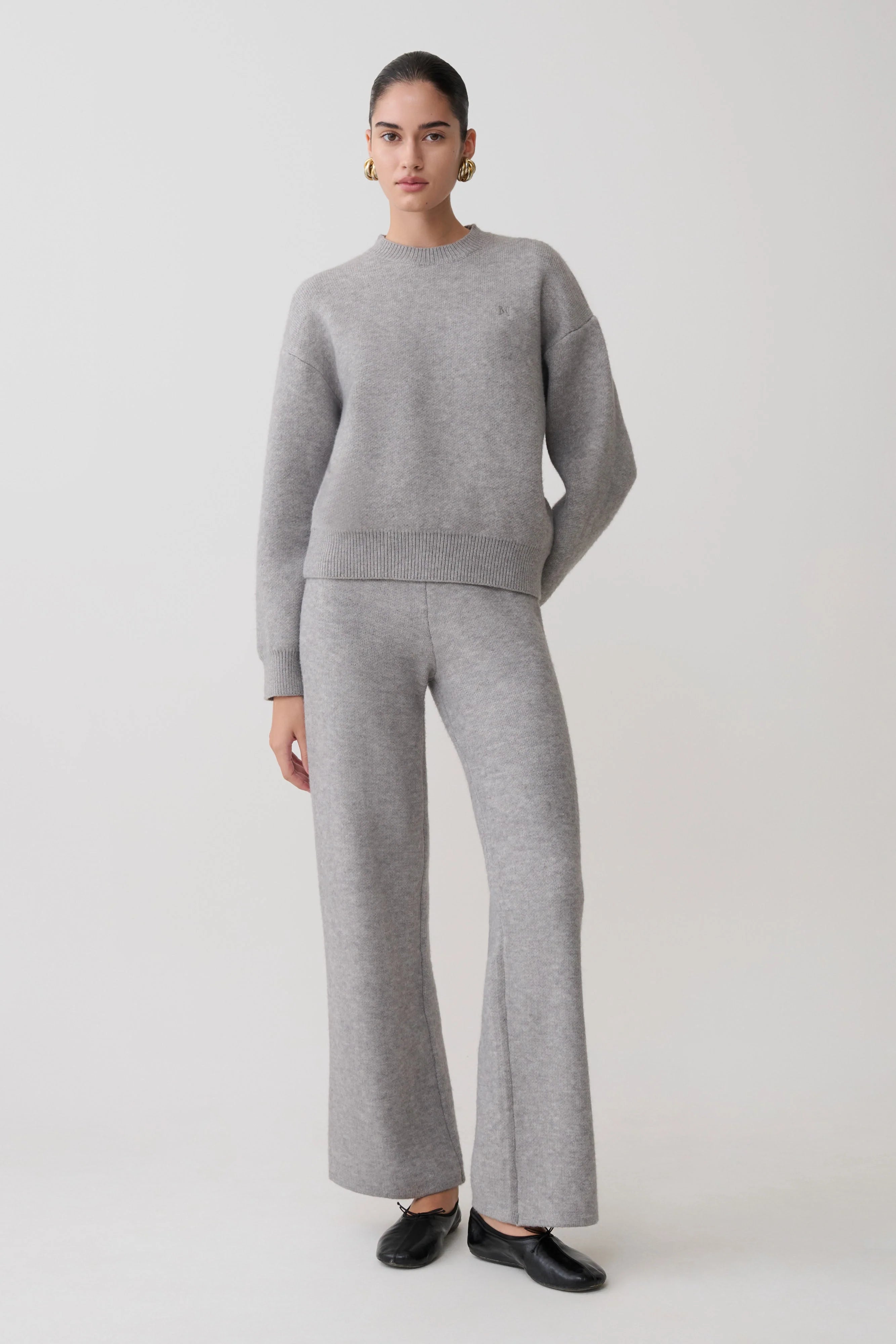 Evan Knit Wide Leg Pants Grey Marle