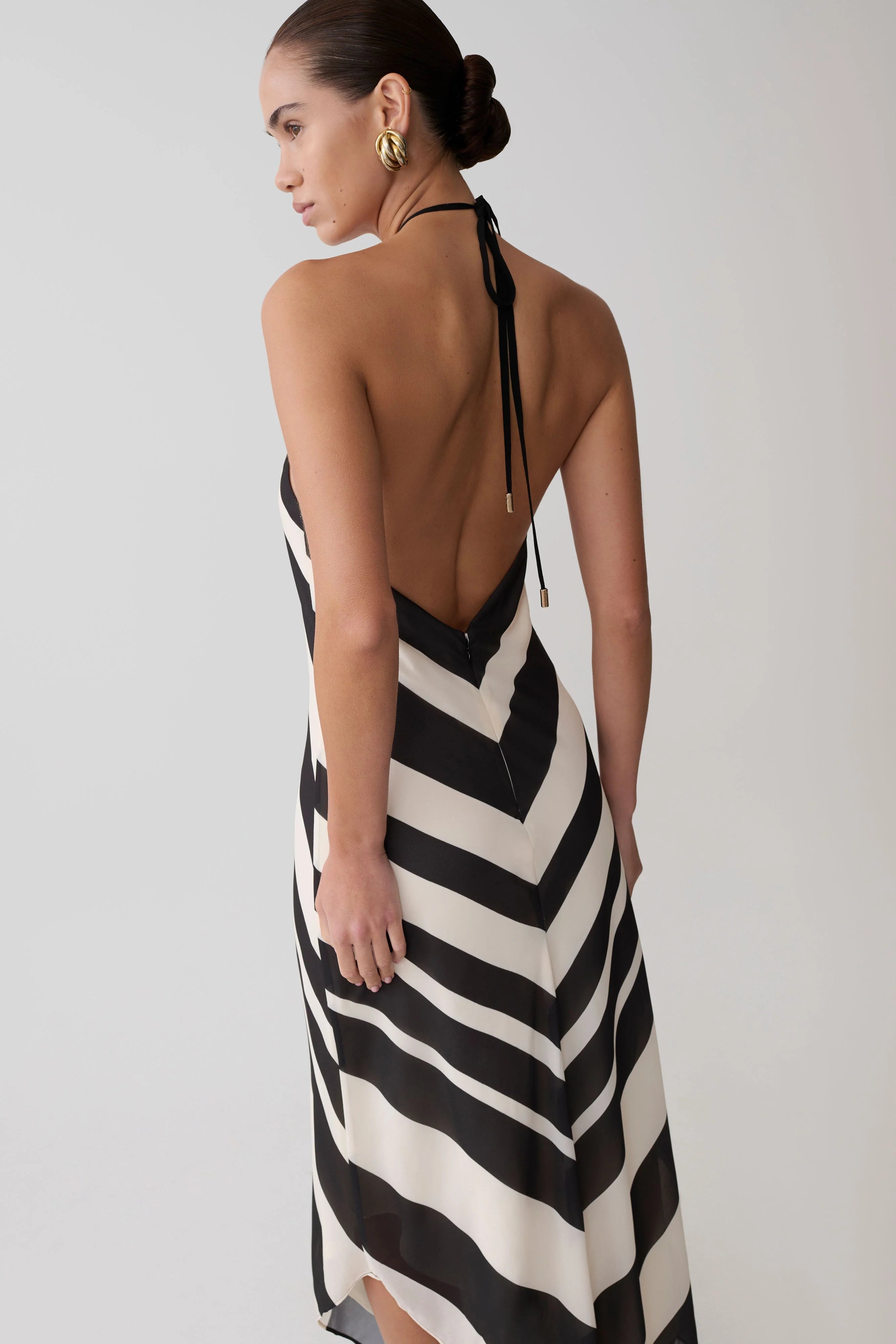 Hope Satin Halter Midi Dress Black White