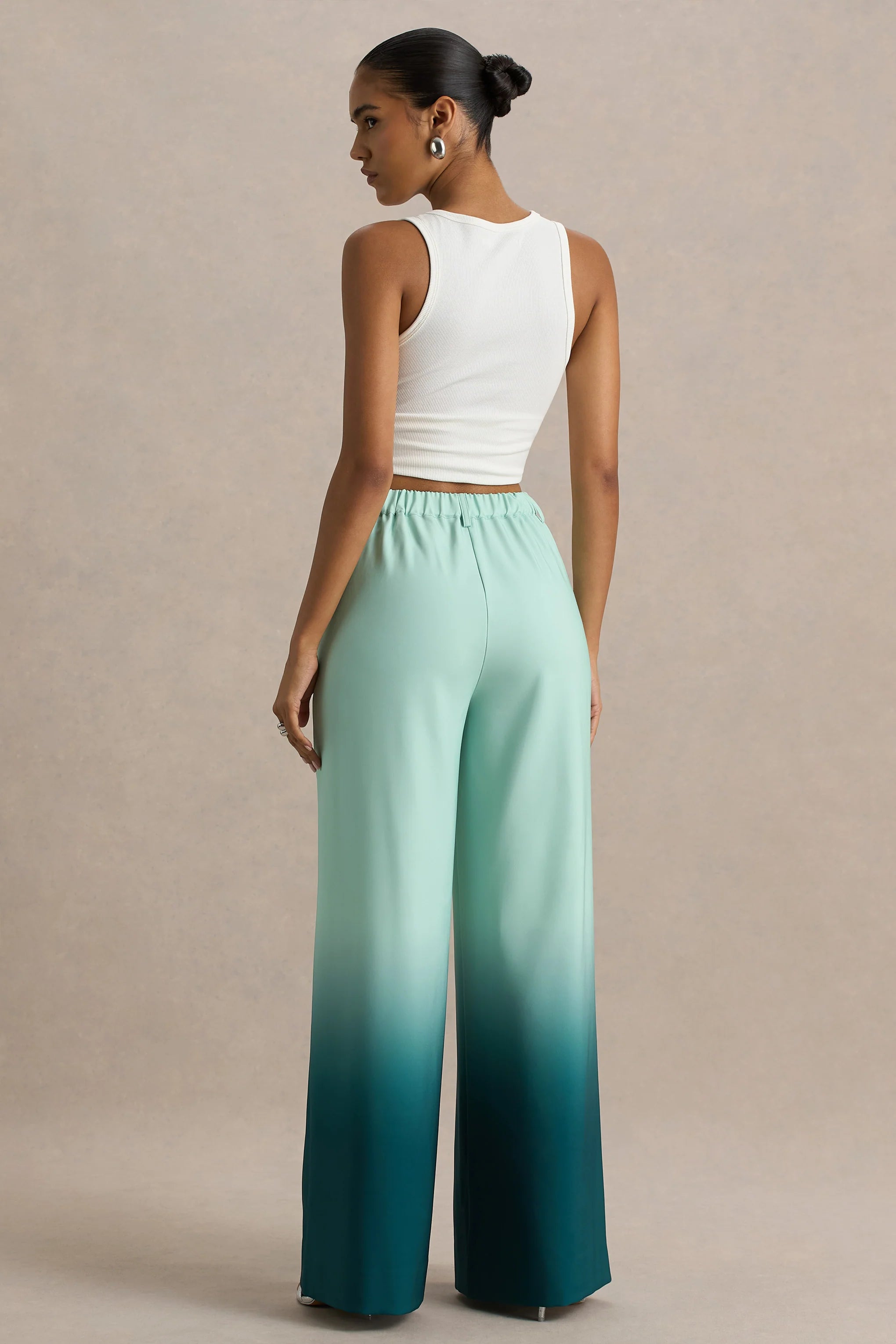 Safia Emerald Ombre Satin Wide Leg