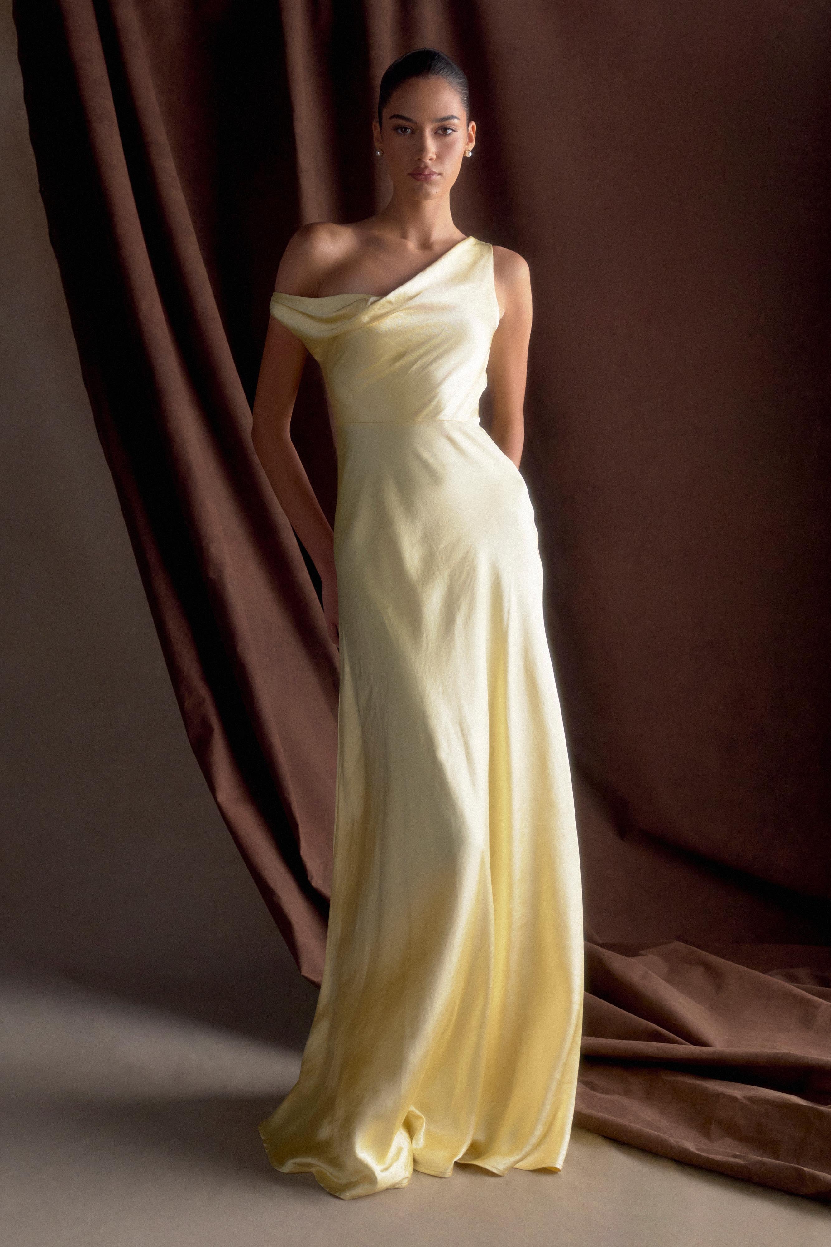 Jacinta One Shoulder Maxi Dress Pastel Lemon