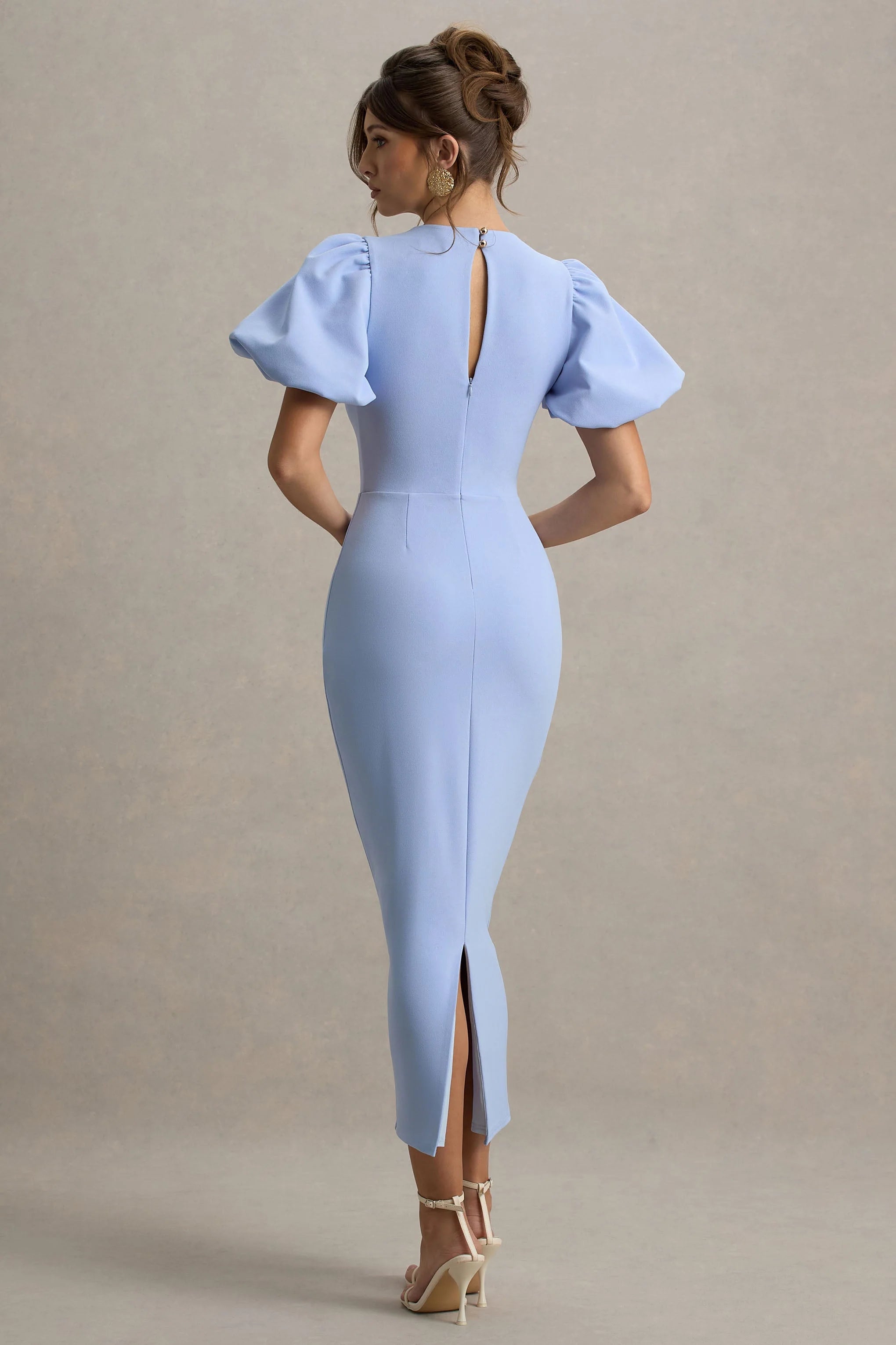 Dakota Powder Blue Puff Sleeve Midi Dress