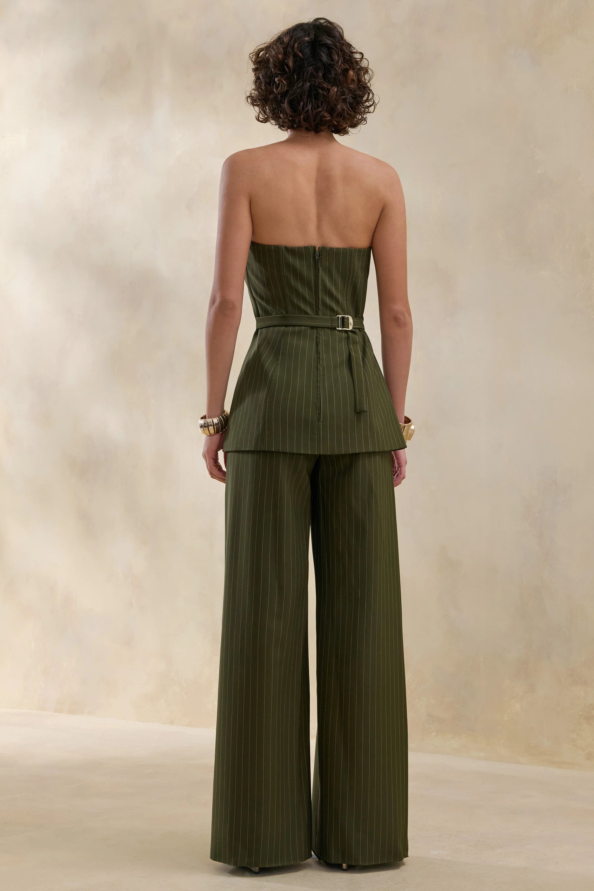 Hesper Olive Pinstripe Wide Leg Tailored Trouser