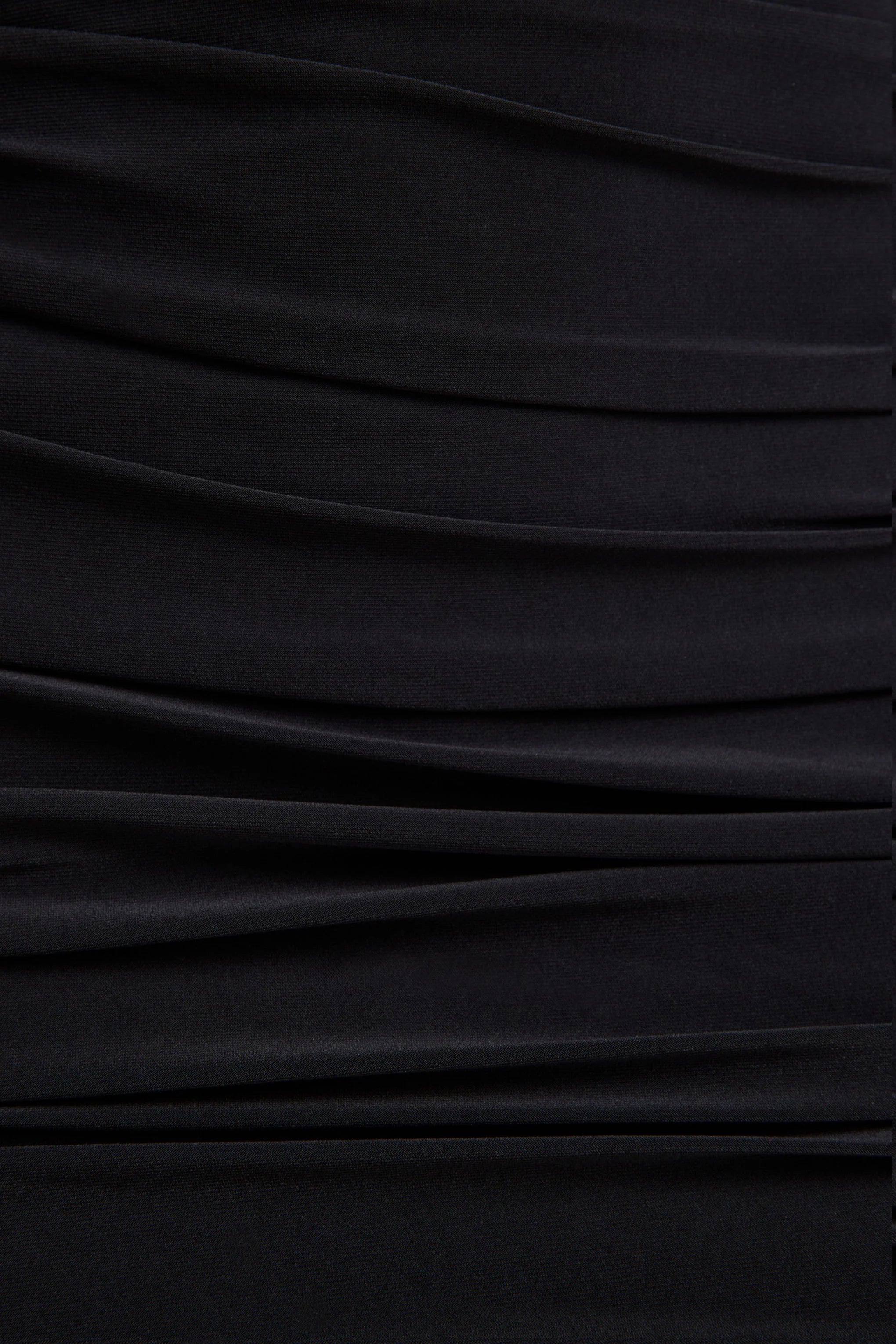 Yara Black One Shoulder Cape Ruched Midi Dress