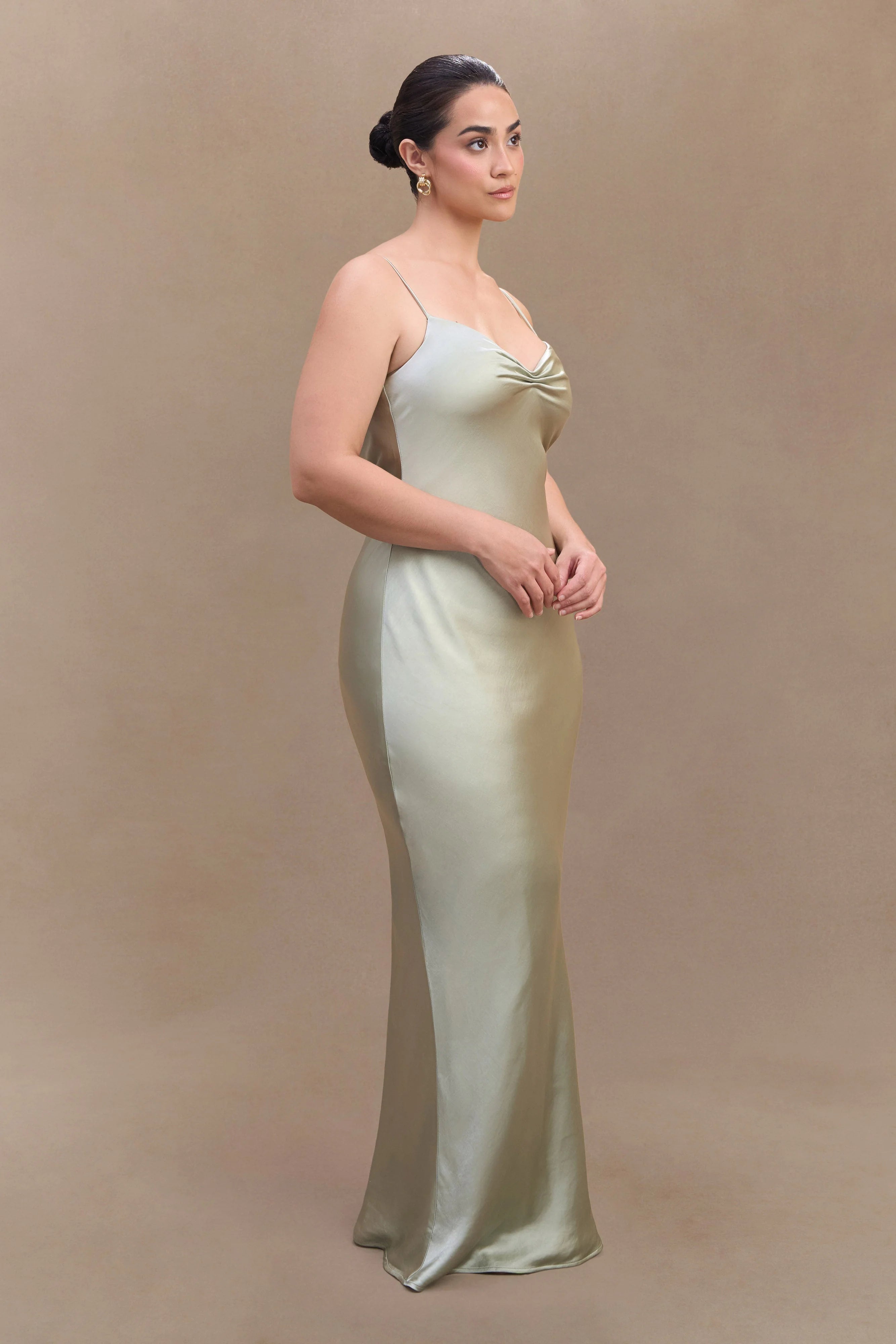 Lilly Sweetheart Satin Maxi Dress Sage