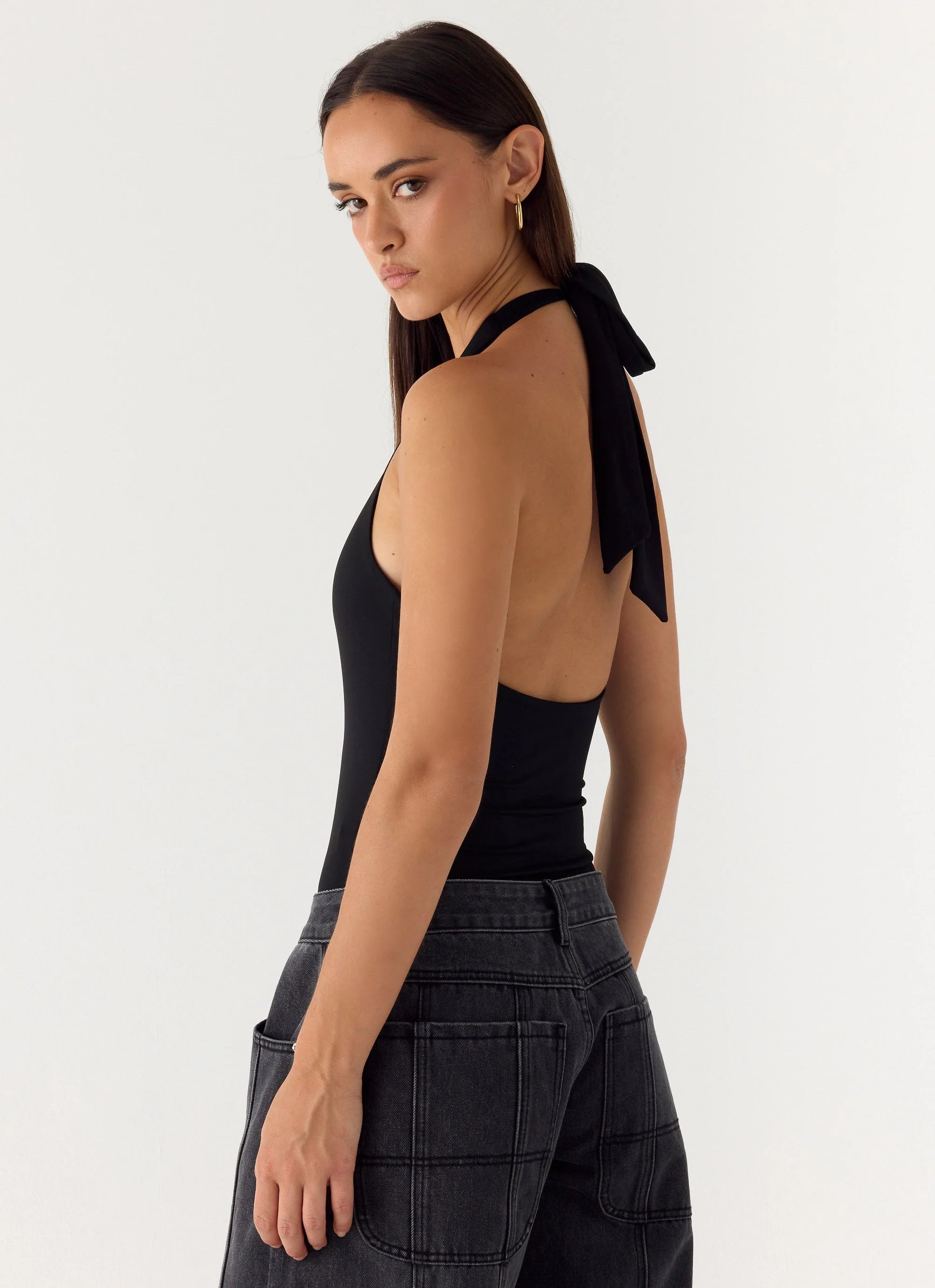 Set The Scene Halter Bodysuit Black
