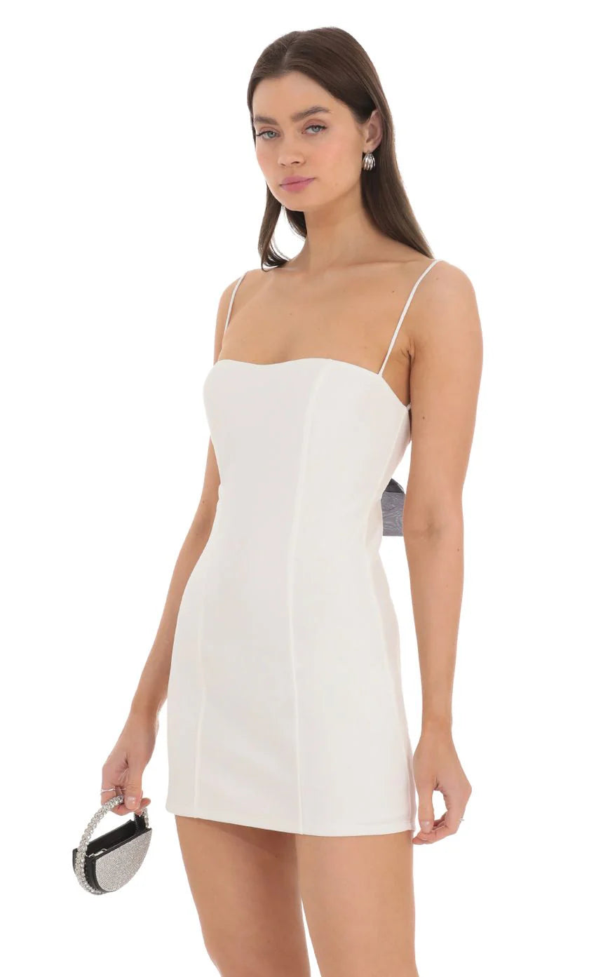 Black Back Bow Bodycon Dress in White