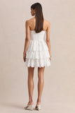 Winona White Lace Square Neck Mini Dress With Ruffled Detailing