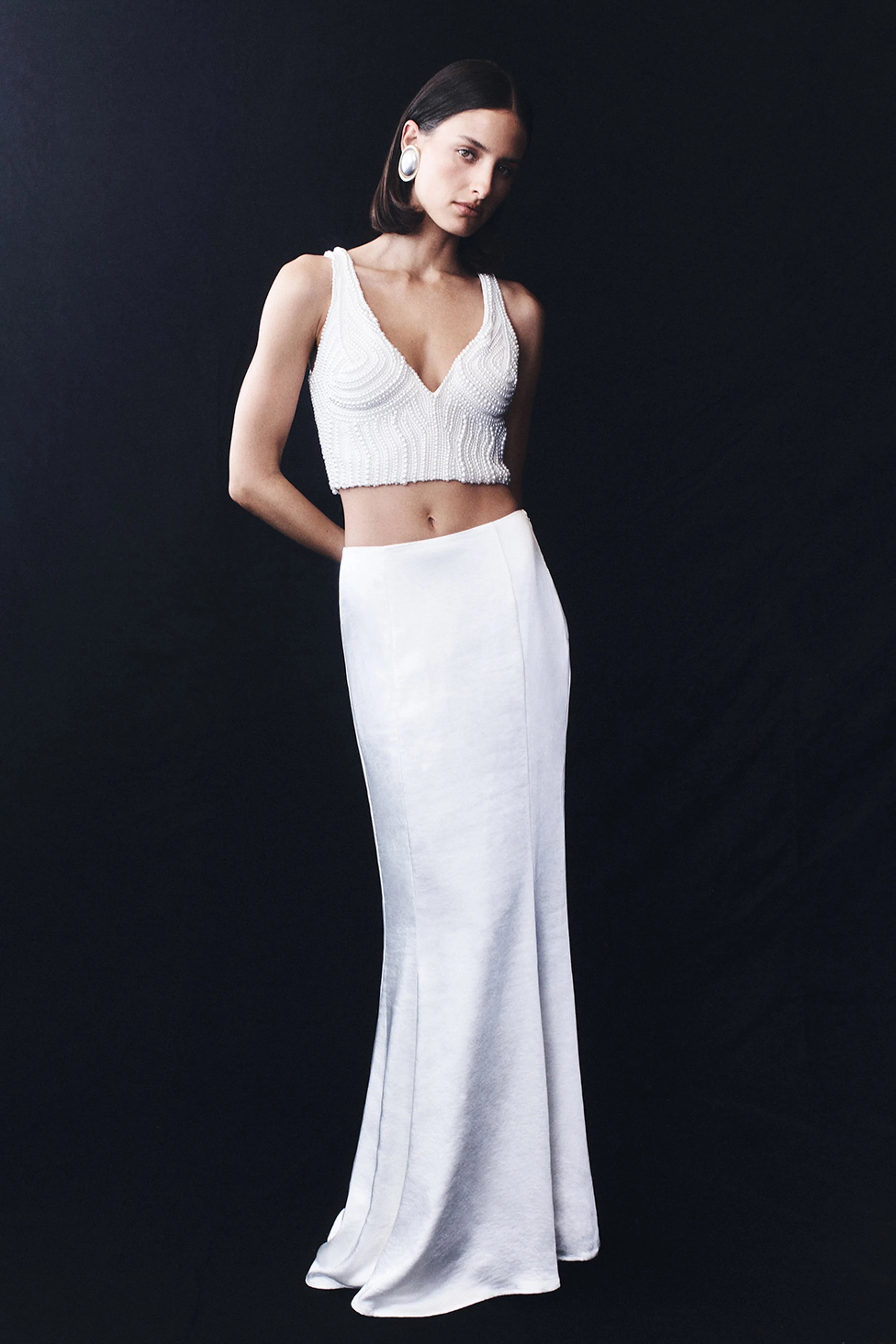 Khloe Satin Fishtail Maxi Skirt White