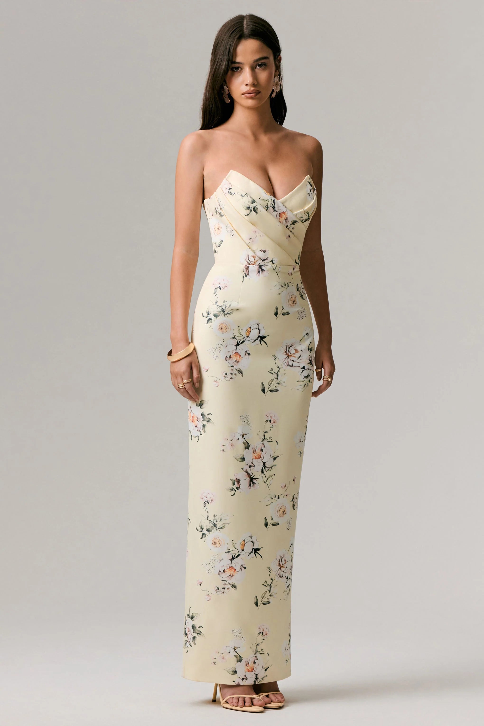 Fierce Lemon Print Asymmetric Ruched Maxi Dress