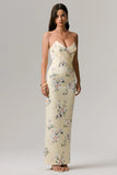 Fierce Lemon Print Asymmetric Ruched Maxi Dress