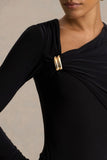 Alexia Black Asymmetric Neck Maxi Dress With Gold Details