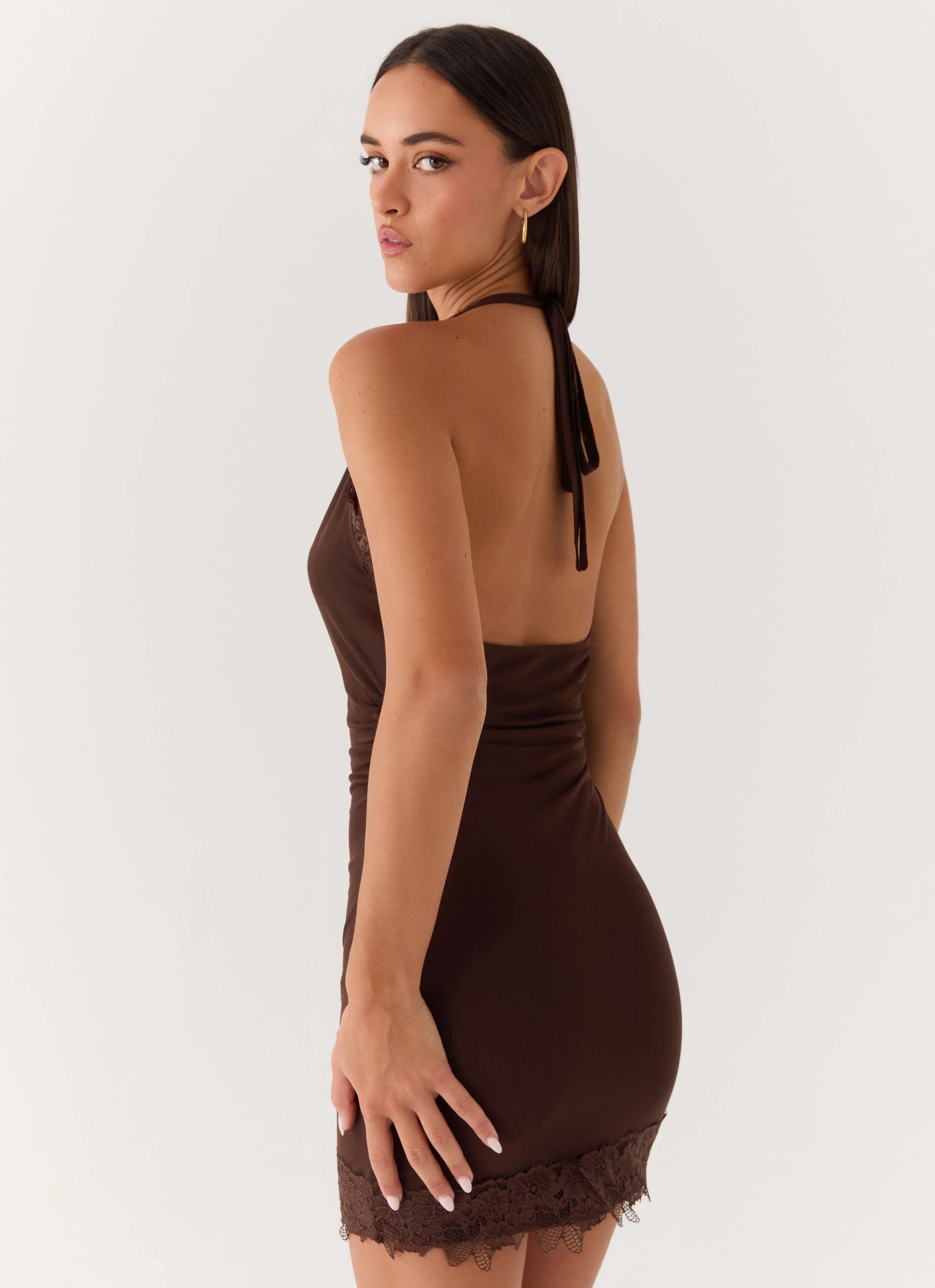 Thinly Veiled Mini Dress Chocolate
