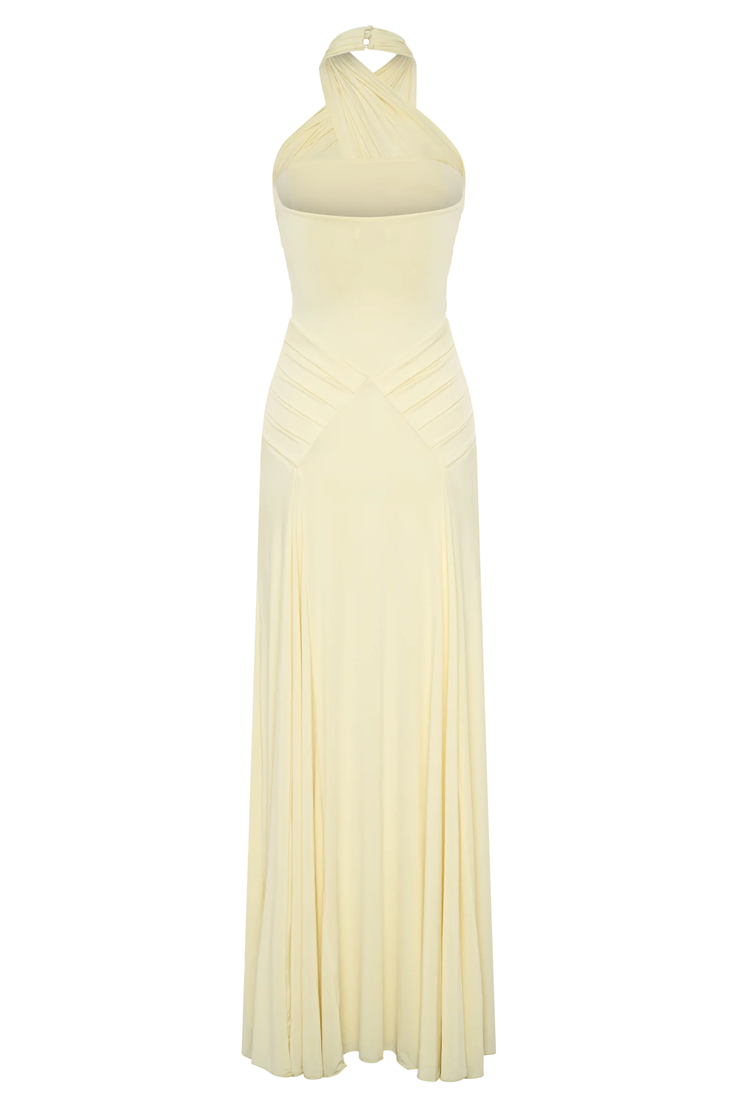 Indira Gathered Slinky Halter Maxi Dress Lemon