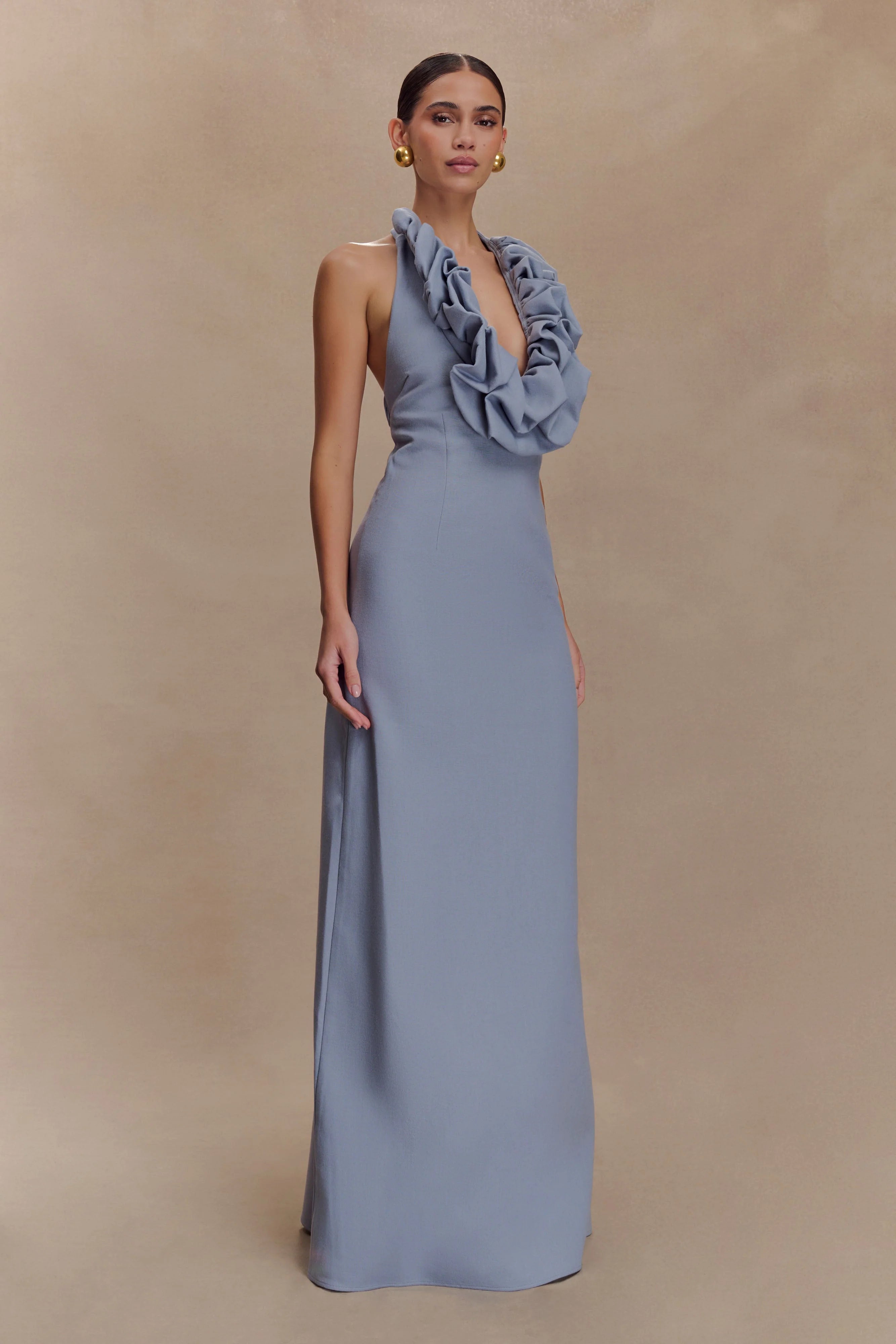 Carolyn Linen Bubble Maxi Dress Misty Blue