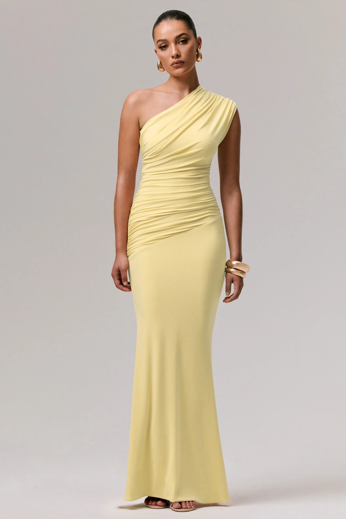 Mardi Lemon Asymmetric Maxi Dress With Ruching