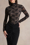 Justina Black High Neck Maxi Dress With Gathered Detailing