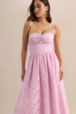 Gloriana Pink Lace Sweetheart Neck Midi Dress