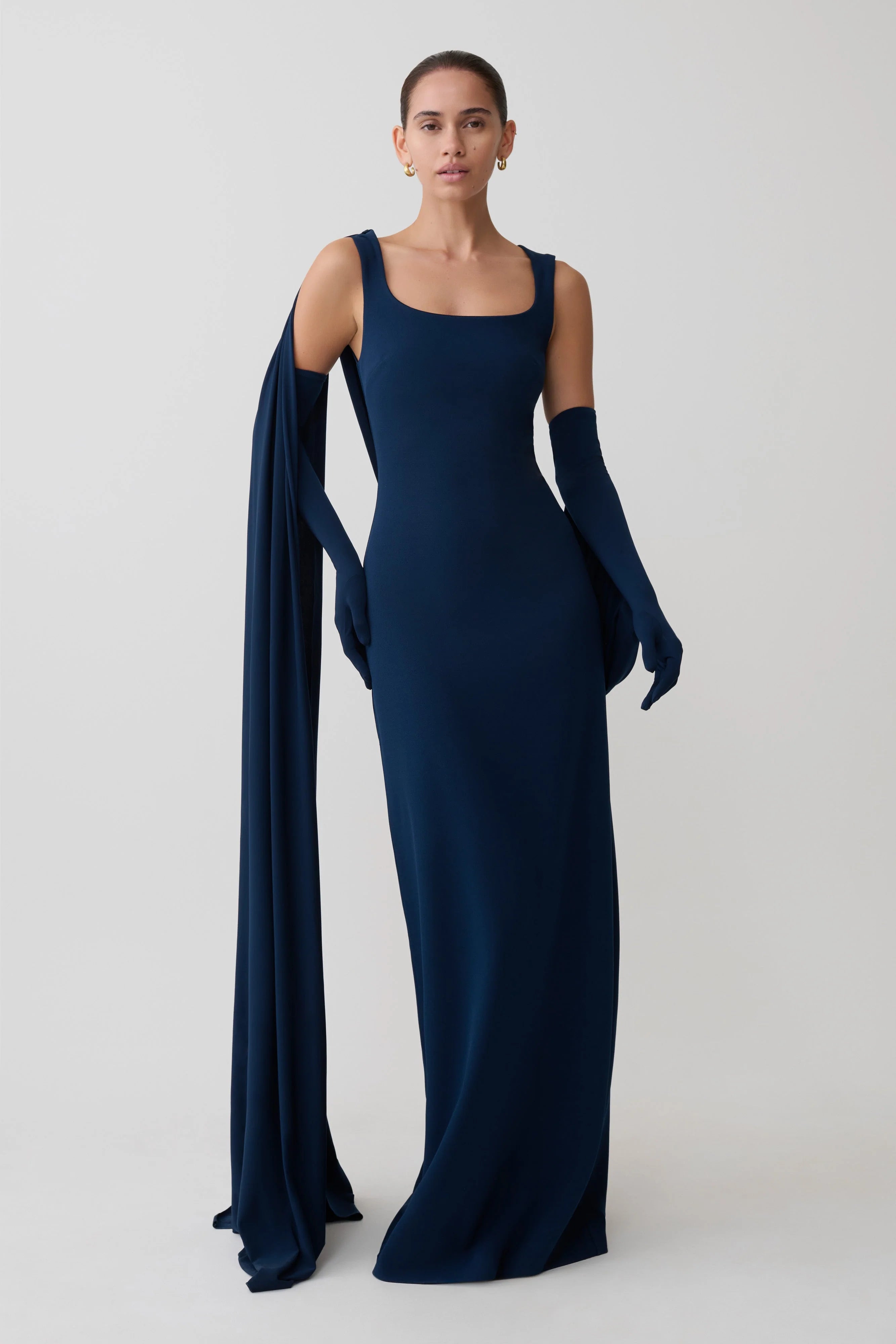Rhea Detachable Cape Jersey Maxi Dress Navy