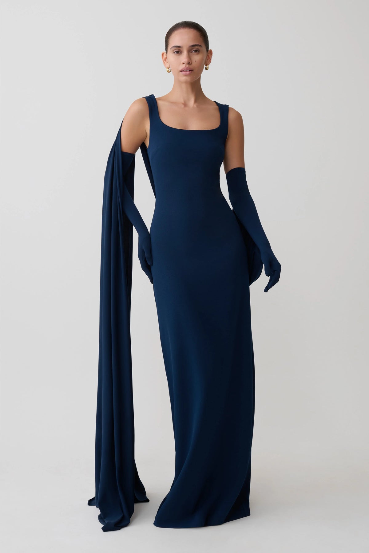 Rhea Detachable Cape Jersey Maxi Dress Navy