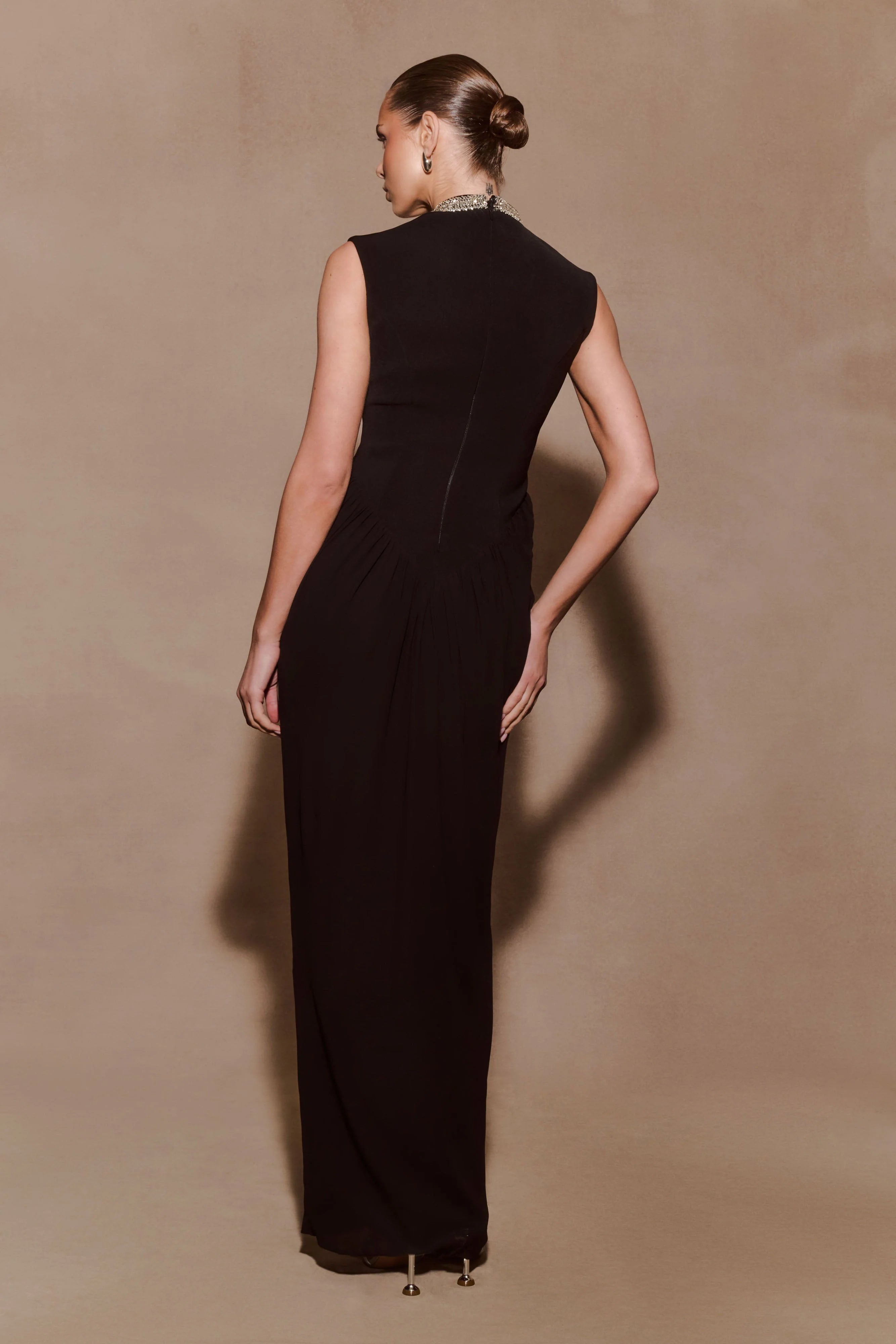 Elisa Diamante Neck Maxi Dress Black