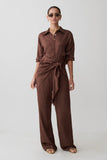 Gia Wrapped Tie Satin Pants Chocolate