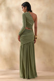 Kinsley Olive Asymmetric Neck Maxi Dress With Body Cut Out Detail