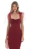 Shoulder Ties Maxi Dress in Maroon