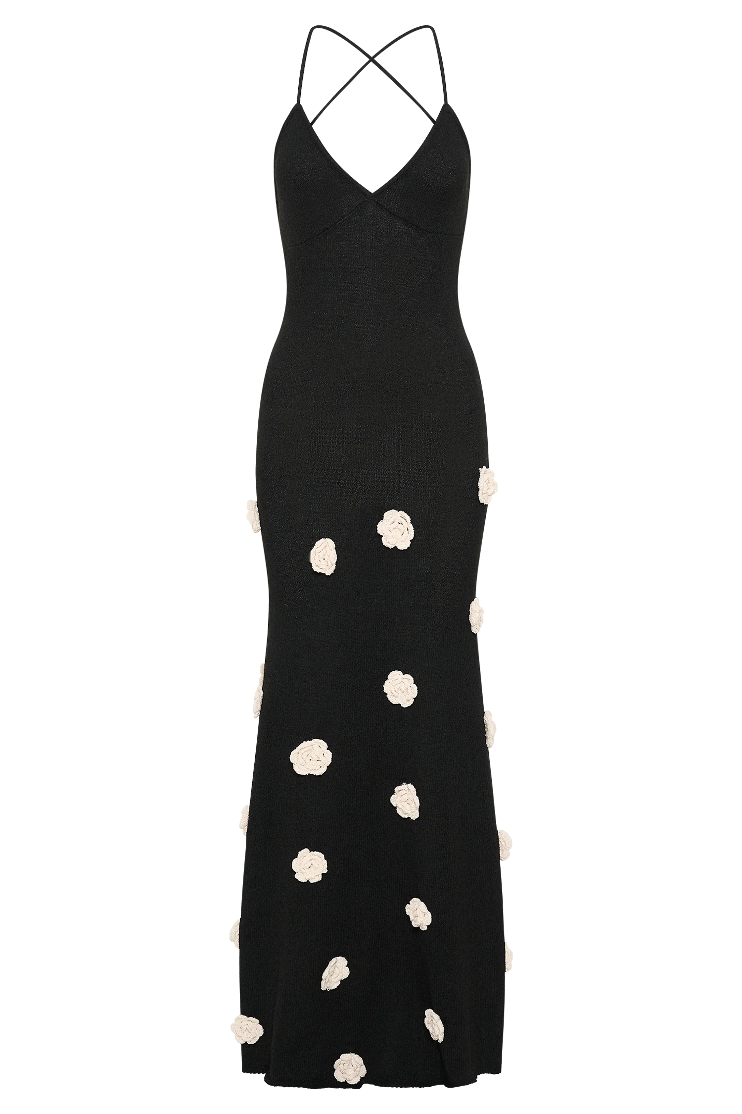 Suki Knit Maxi Dress With Flowers Black White