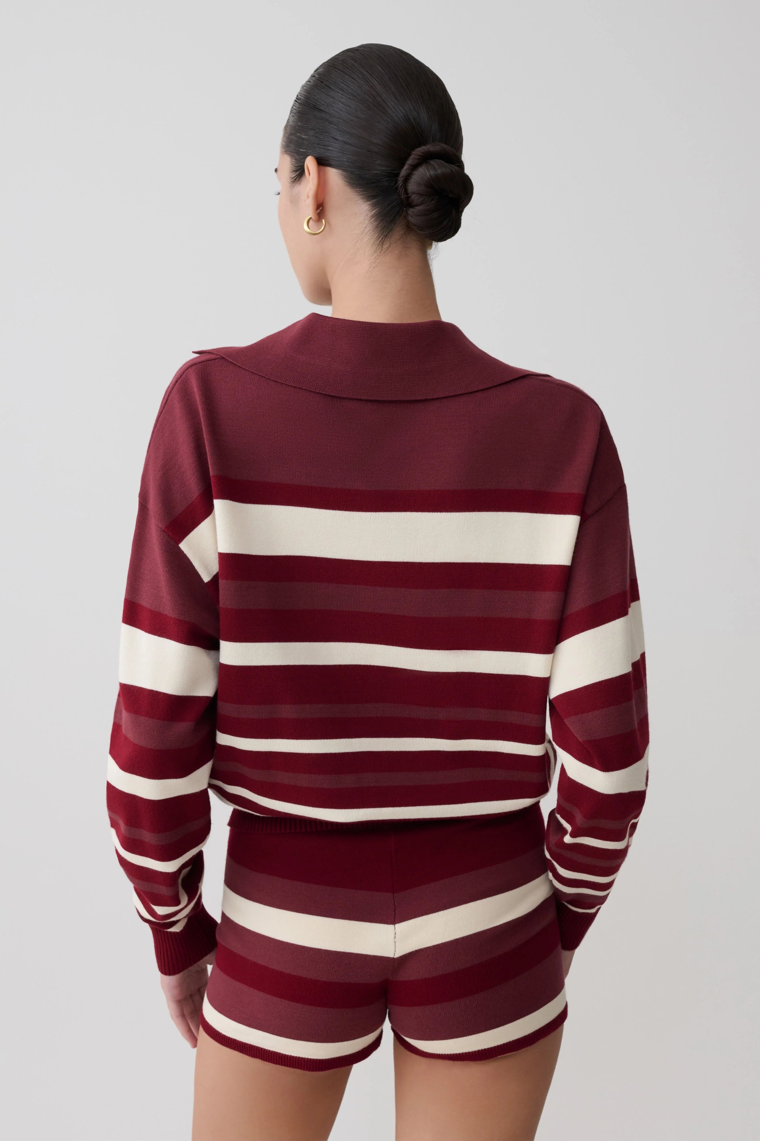 Philly Stripe Long Sleeve Knit Jumper Burgundy Cream
