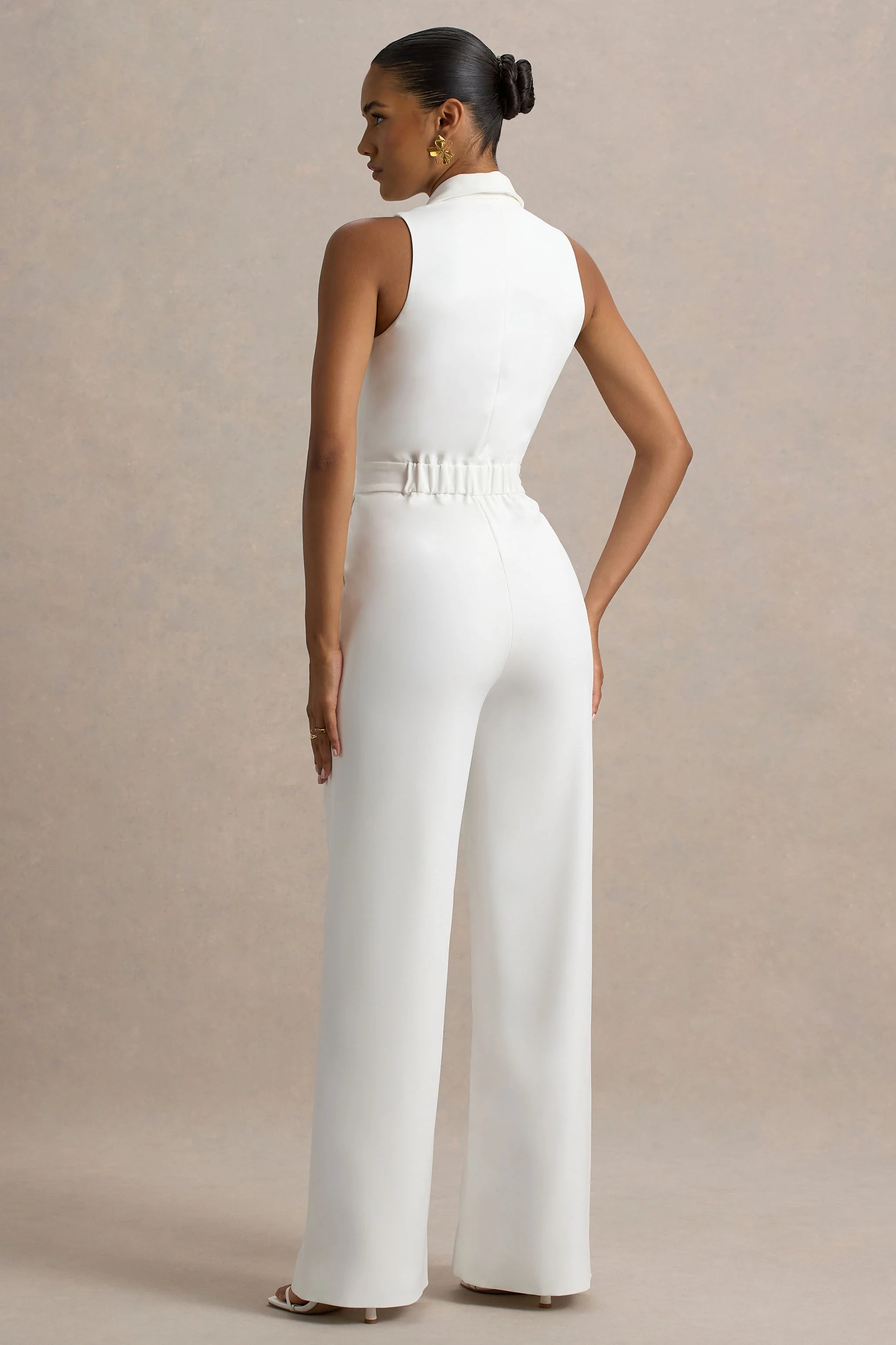Trixie White Plunge Neck Tailored Jumpsuit