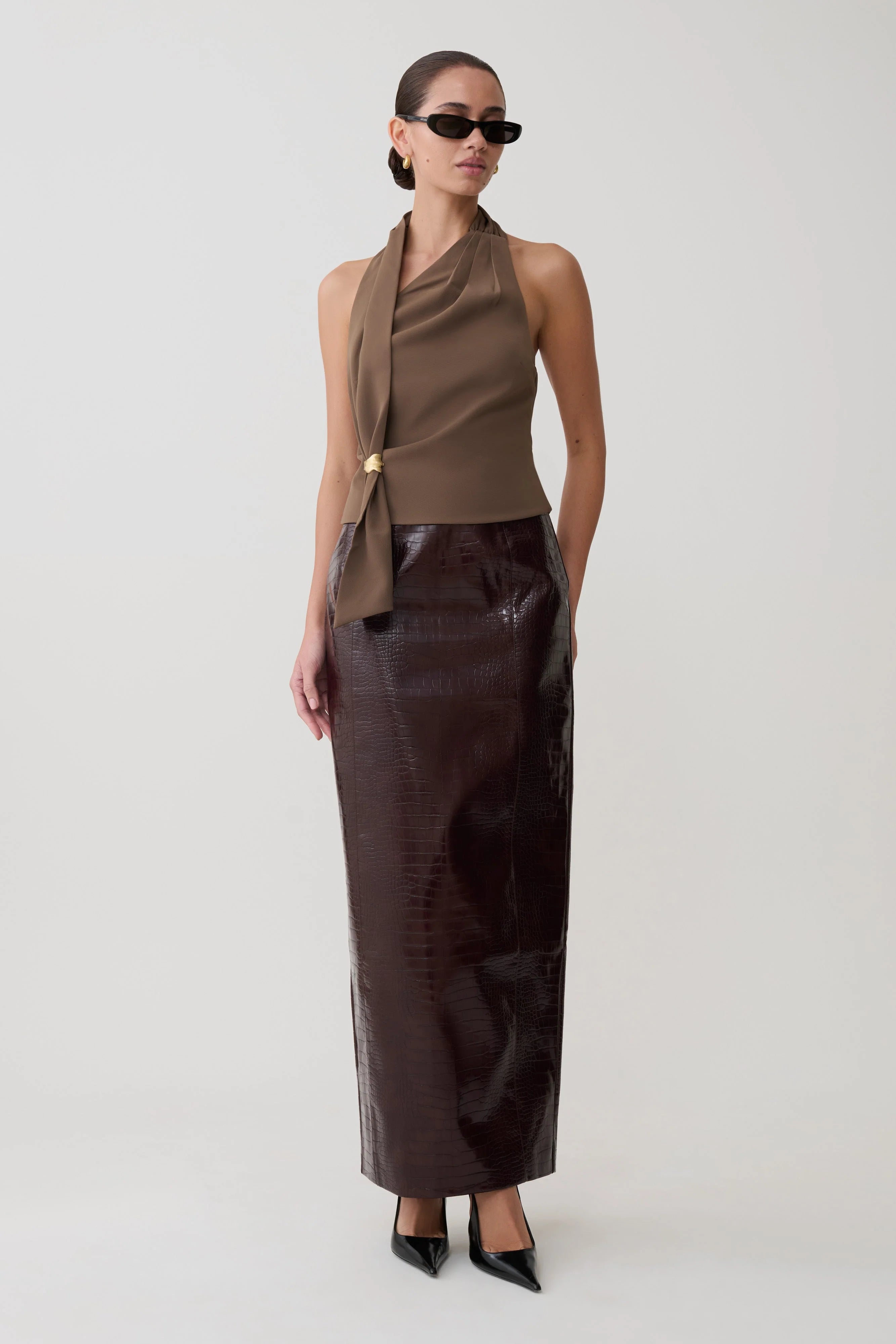 Marina Halter Top With Hardware Cacao Brown