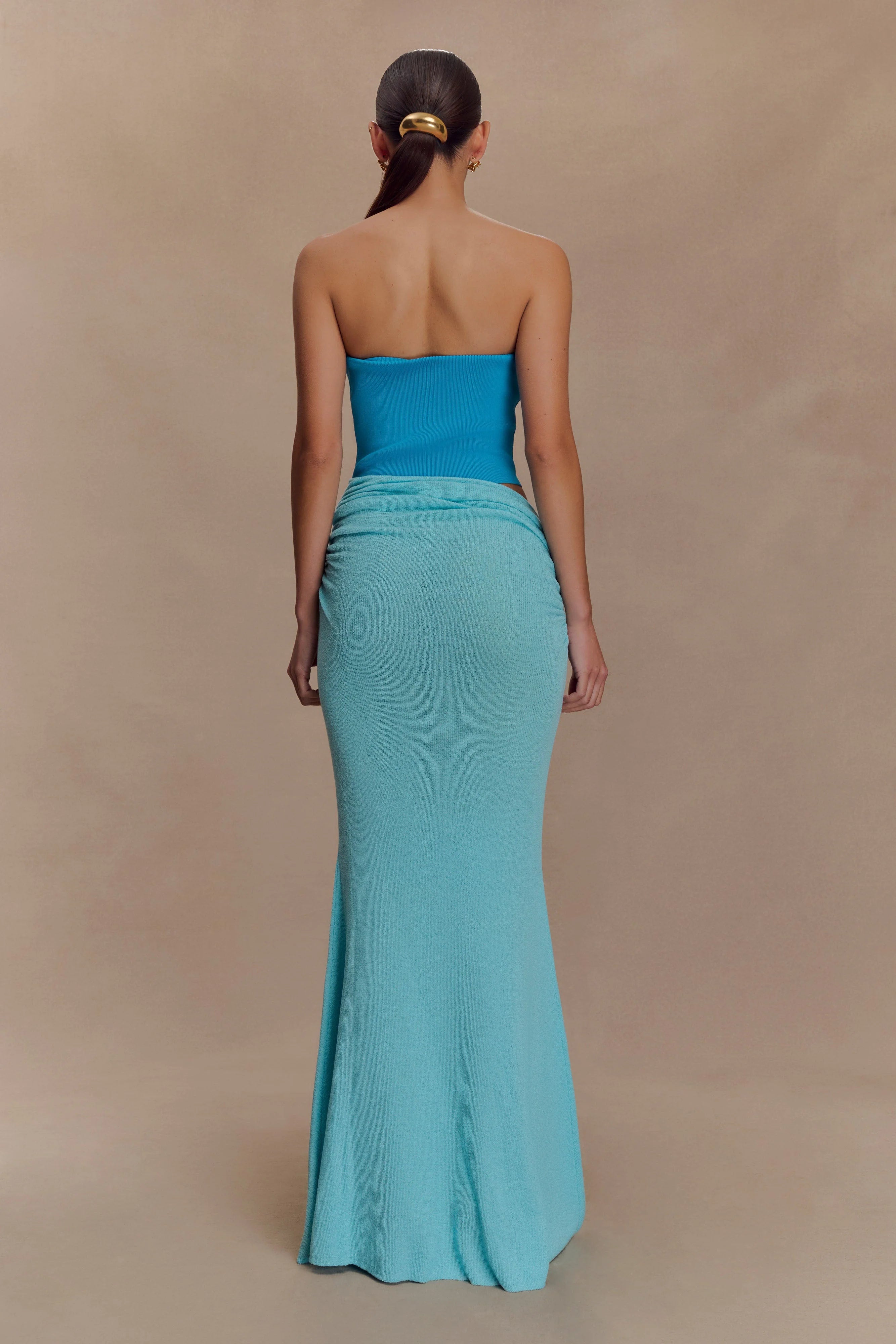 Jasiel Strapless Knit Maxi Dress Cyan Blue