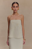 Casey Linen Corded Embroidered Linen Top Natural