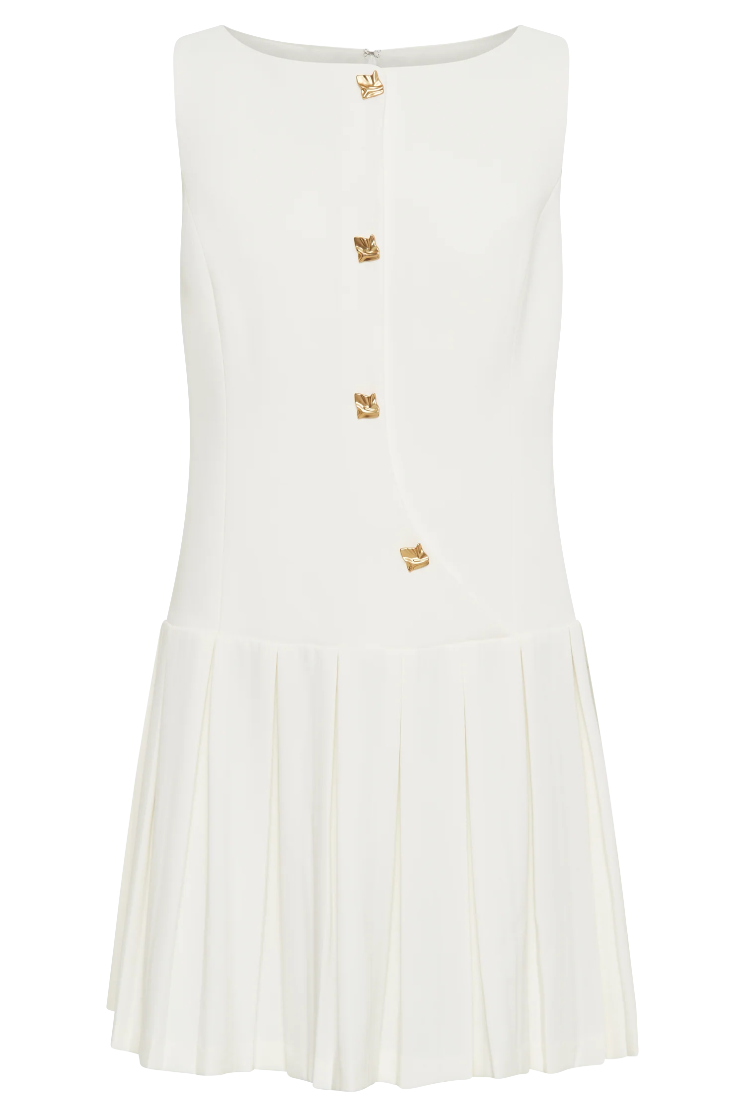 Mackenzie Sleeveless Pleated Mini Dress Ivory
