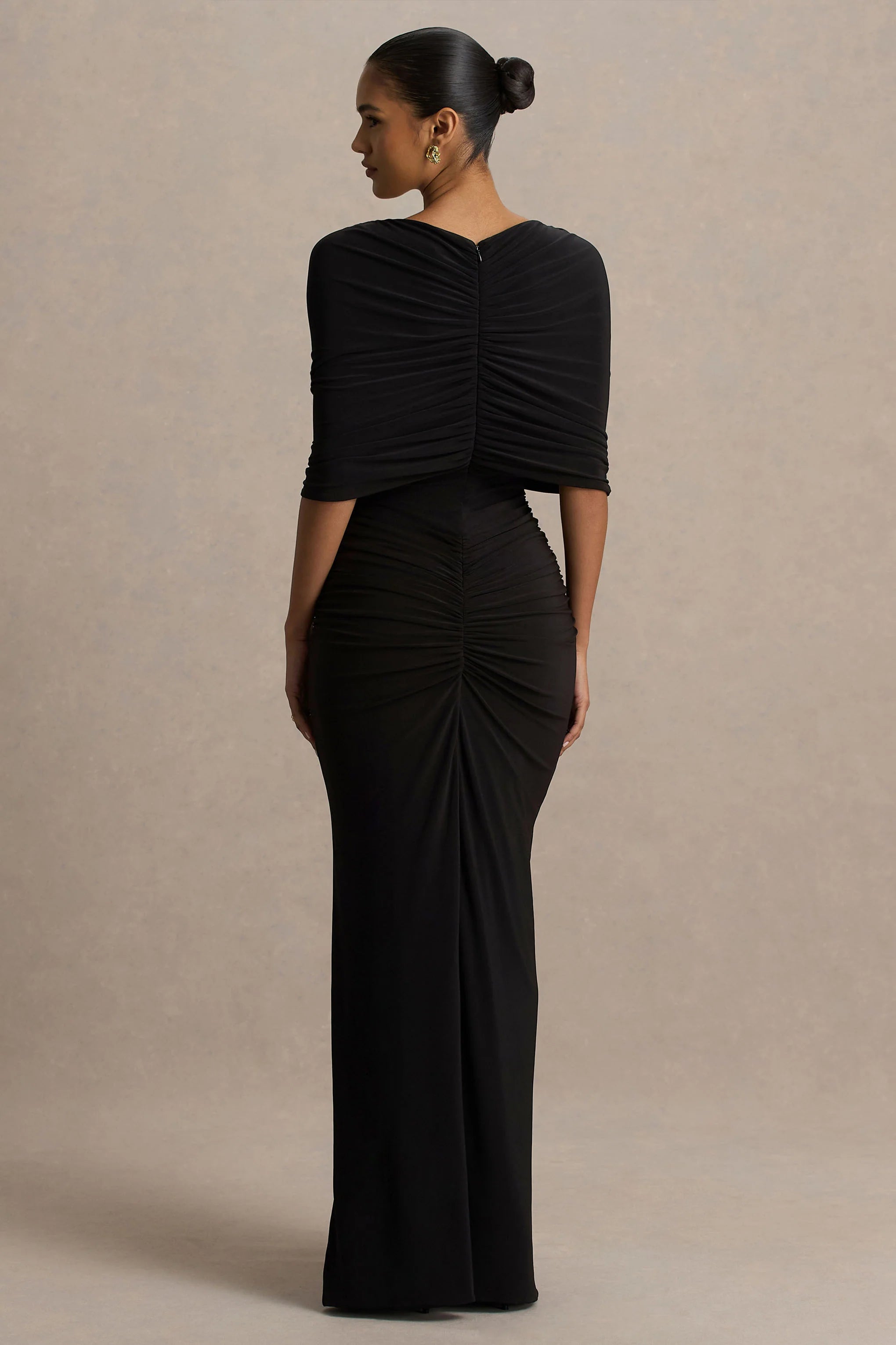 Zinnie Black Cape Sleeve Maxi Dress With Mesh Panel