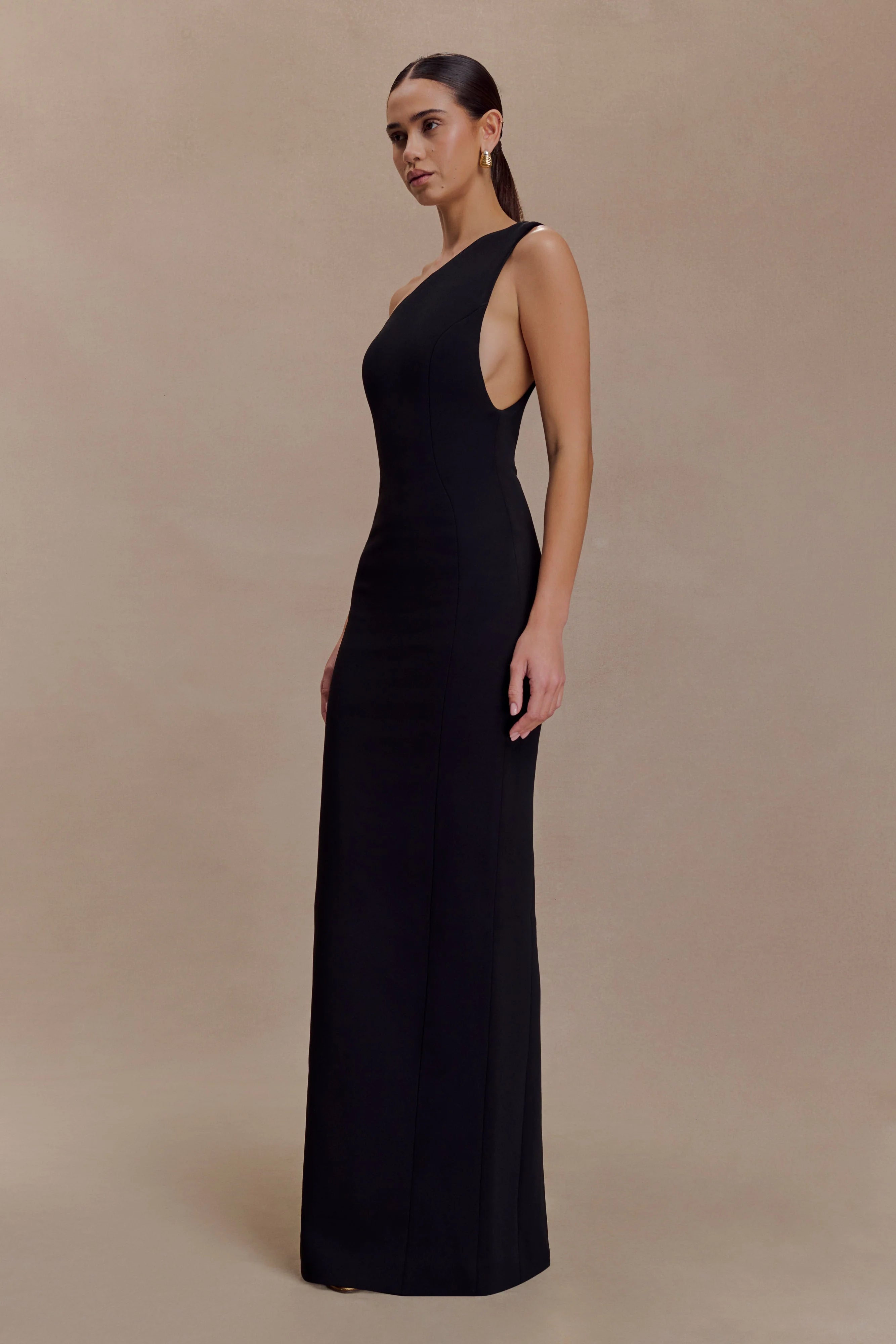 Milena One Shoulder Crepe Maxi Dress Black