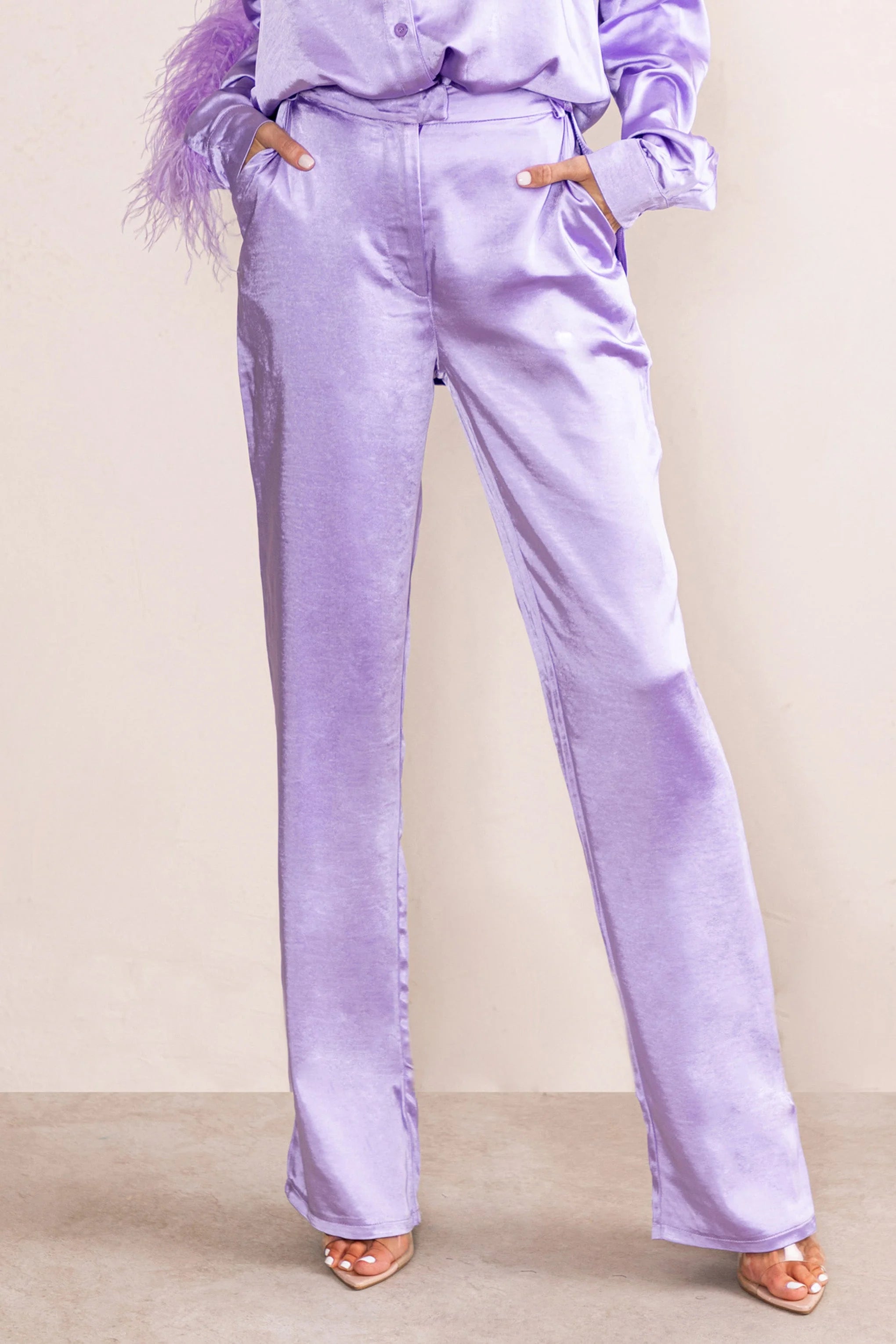 Evening Memories Lilac Satin Wide Leg Trousers