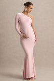Heloise Pink Asymmetric One Sleeve Maternity Maxi Dress