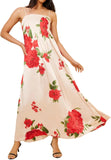 Women Boho Floral Maxi Dress Backless Spaghetti Strap A Line Flowy Summer Vacation Long Dress
