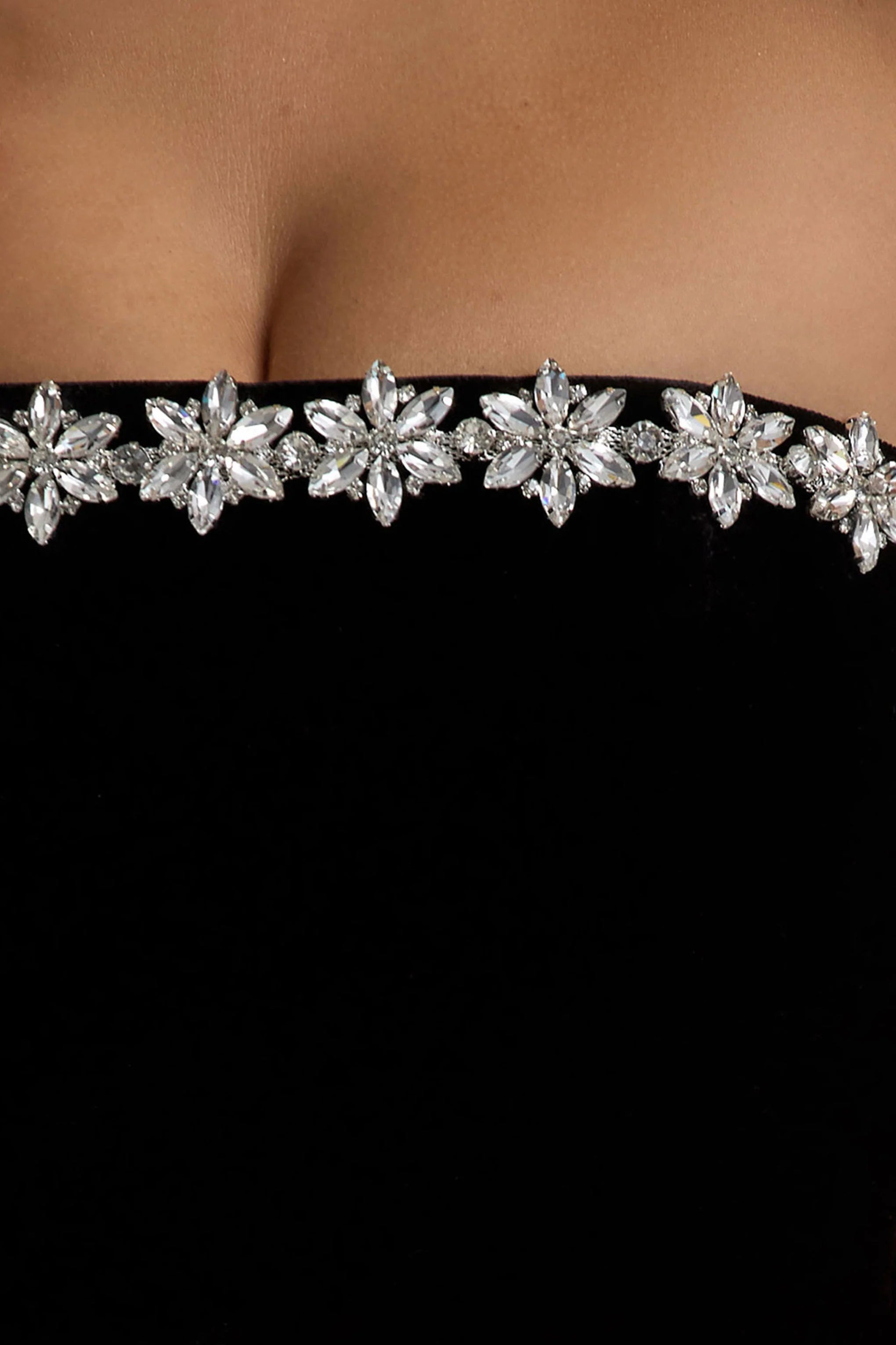 Naia Black Velvet Embellished Bandeau Mini Dress